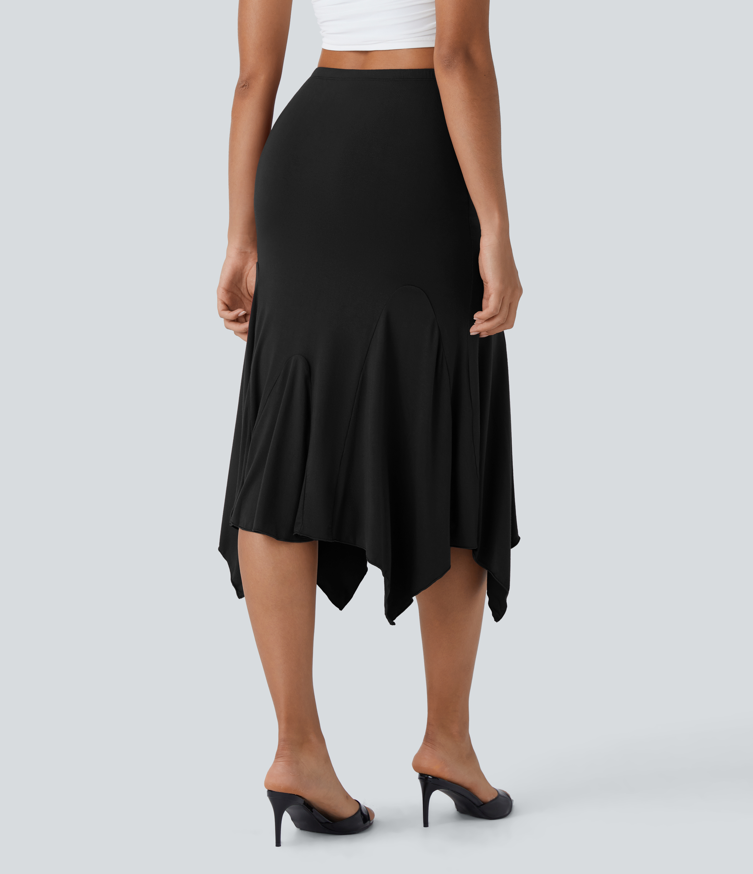 Halara High Waisted Draped Asymmetric Hem Midi Resort Skirt  - Black - S(regular) 