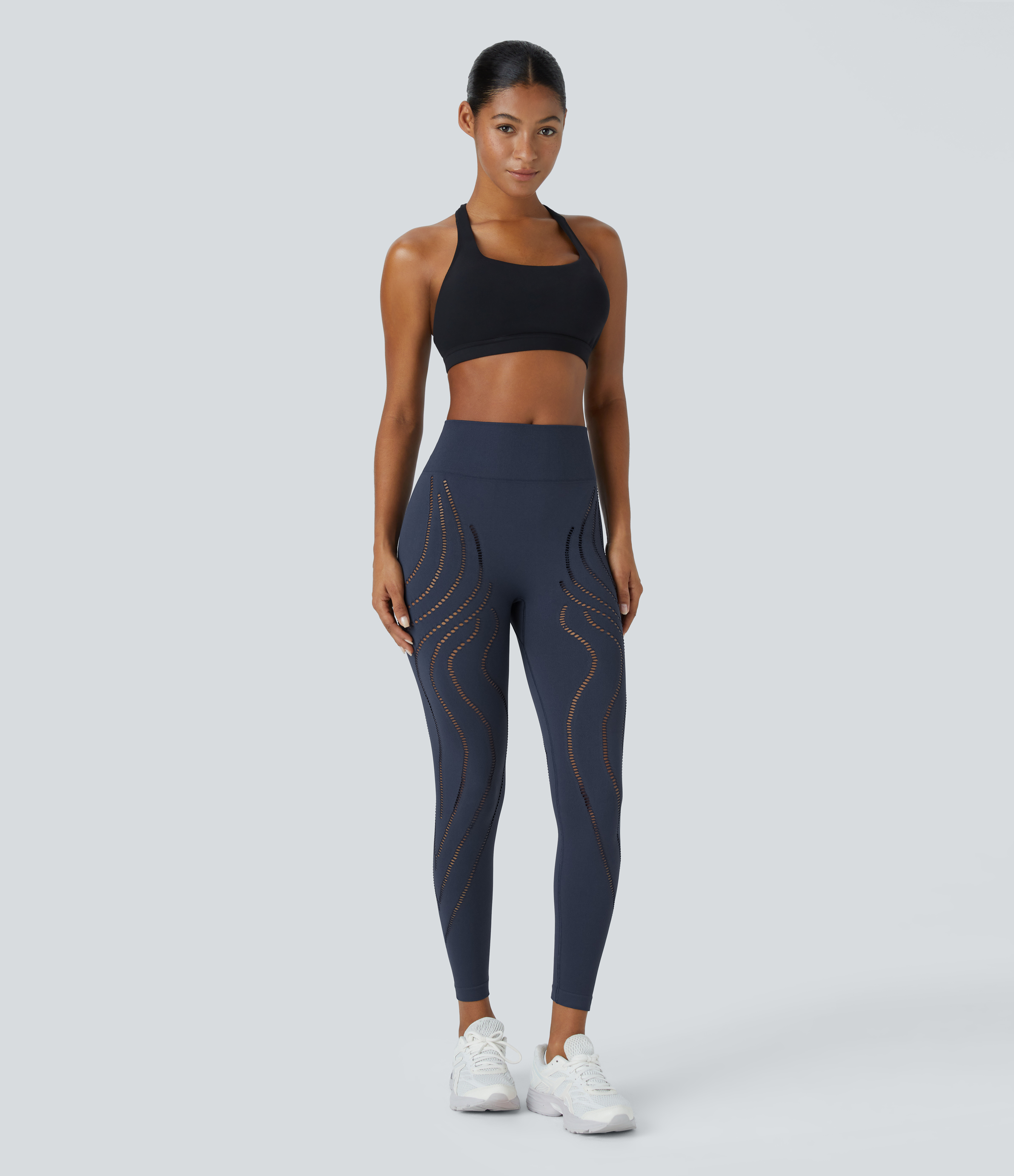 Halara Seamless Flow High Waisted Cut Out Yoga 7/8 Leggings  - Mood Indigo - S(7/8) gym leggings leggings with pockets 