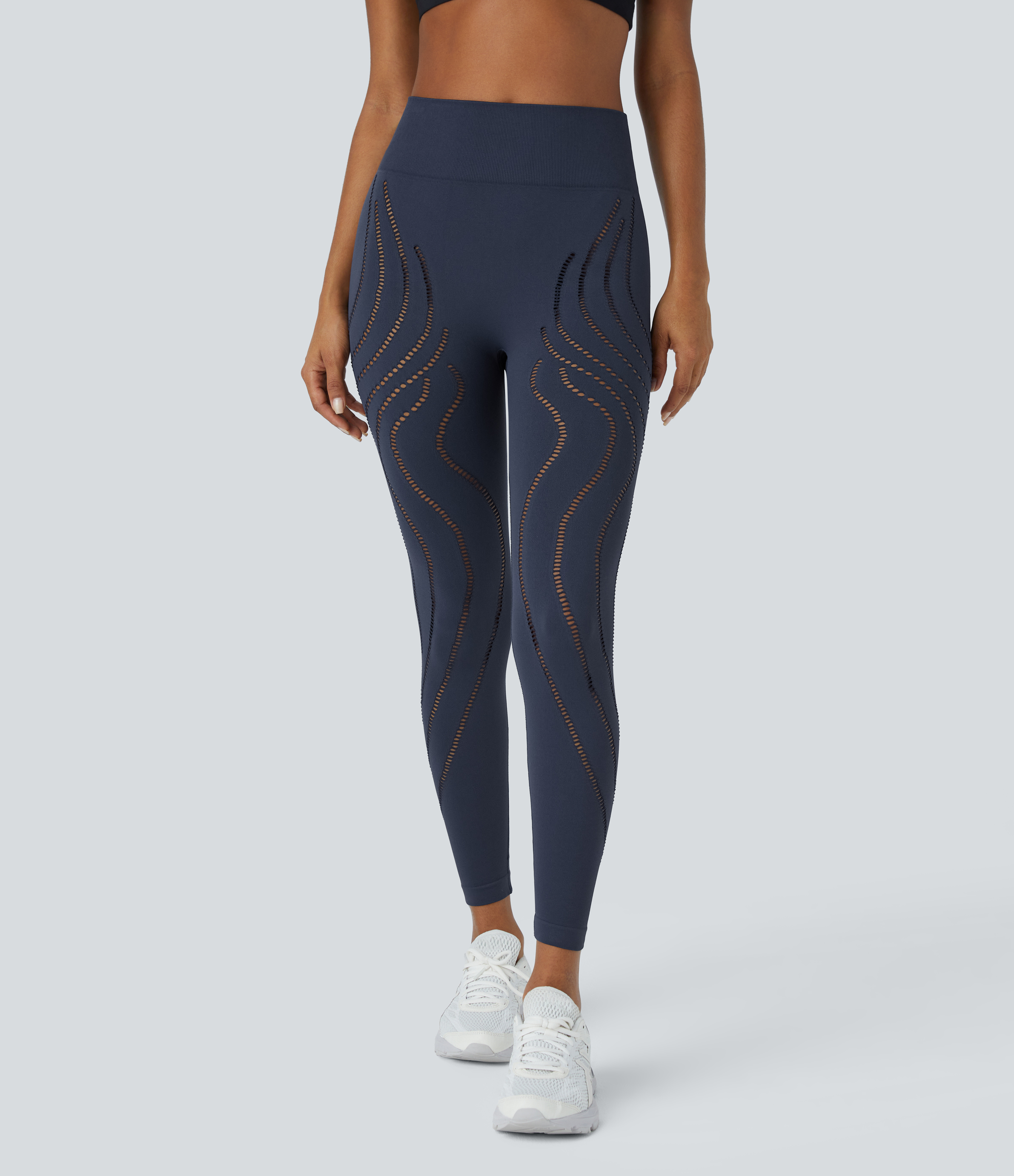 Halara Seamless Flow High Waisted Cut Out Yoga 7/8 Leggings  - Mood Indigo - S(7/8) gym leggings leggings with pockets 
