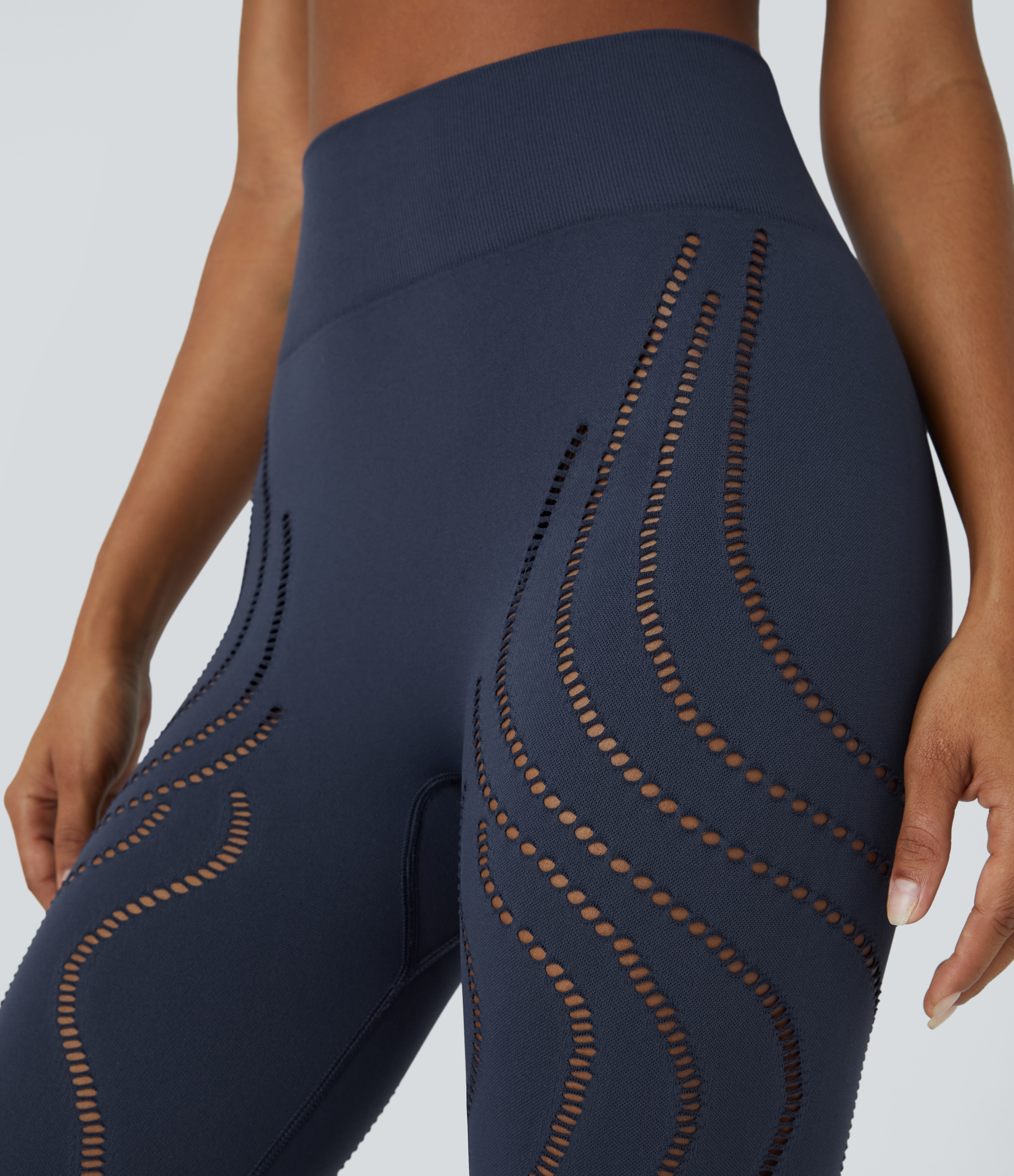 Halara Seamless Flow High Waisted Cut Out Yoga 7/8 Leggings  - Mood Indigo - S(7/8) gym leggings leggings with pockets 