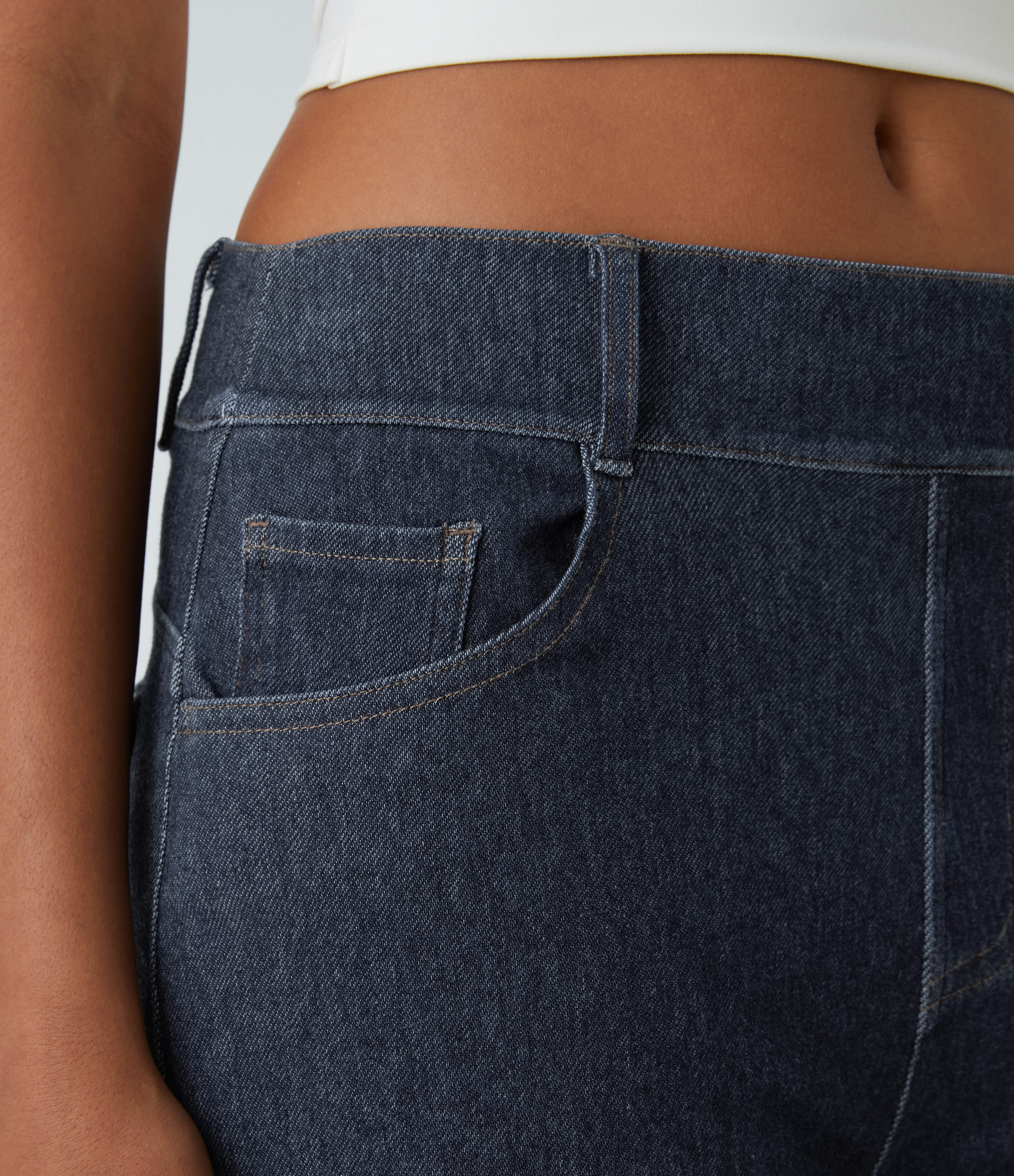 Halara HalaraMagicв„ў Mid Rise Multiple Pockets Stretchy Knit Work Tapered Jeans  - Denim Indigo - M(regular) sweatpants jogger pants 