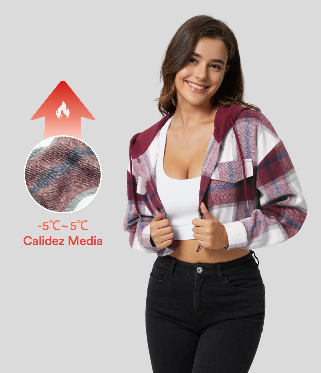 Chaqueta Polar A Cuadros Recortada Bot n Cord n Delantero Capucha De Chaqueta polar a cuadros recortada bot n cord n delantero capucha de