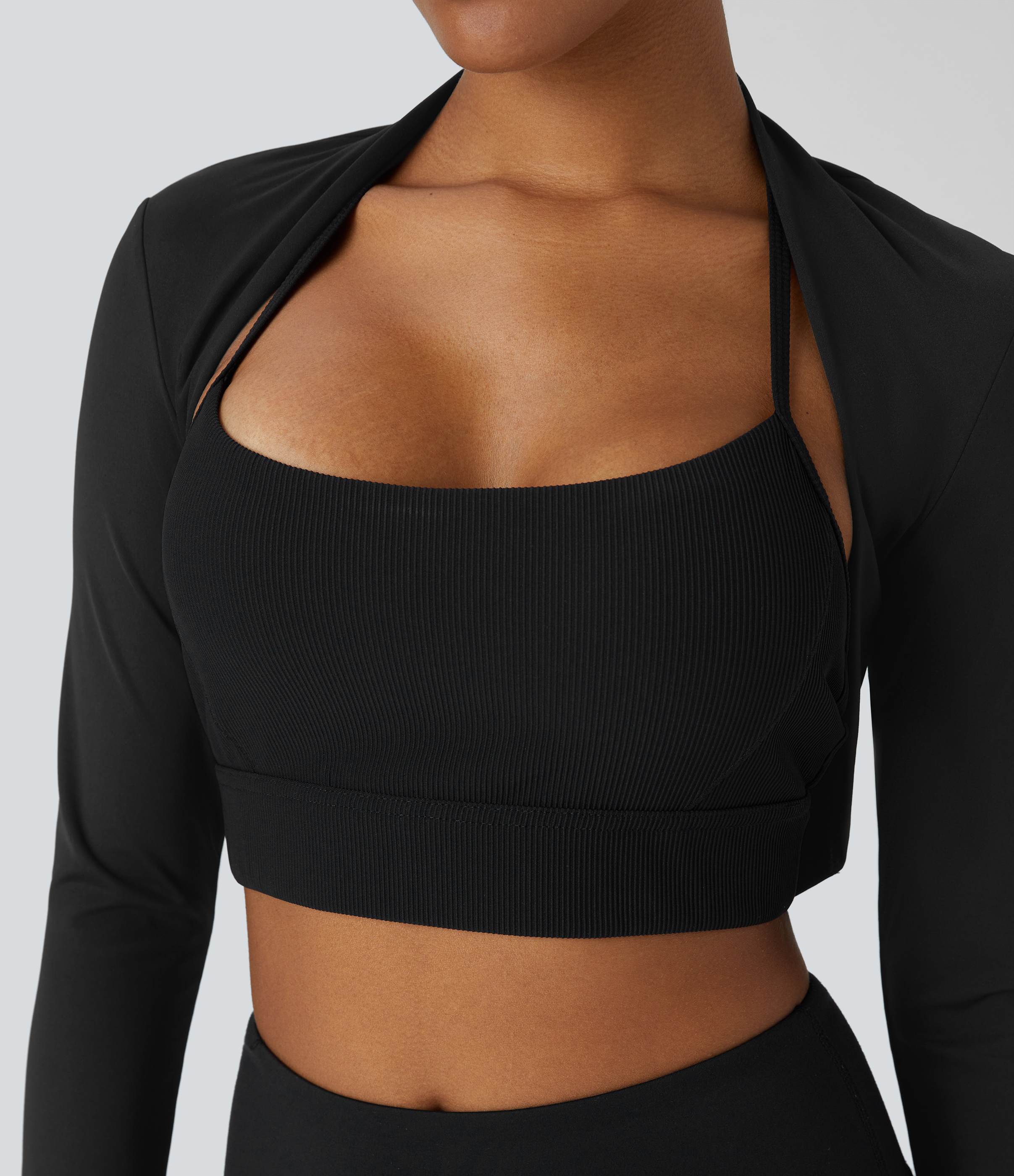 Halara Softlyzeroв„ў Airy Thumb Hole Cropped Cool Touch Casual Shrug Sports Top  - Black - S(Long) 