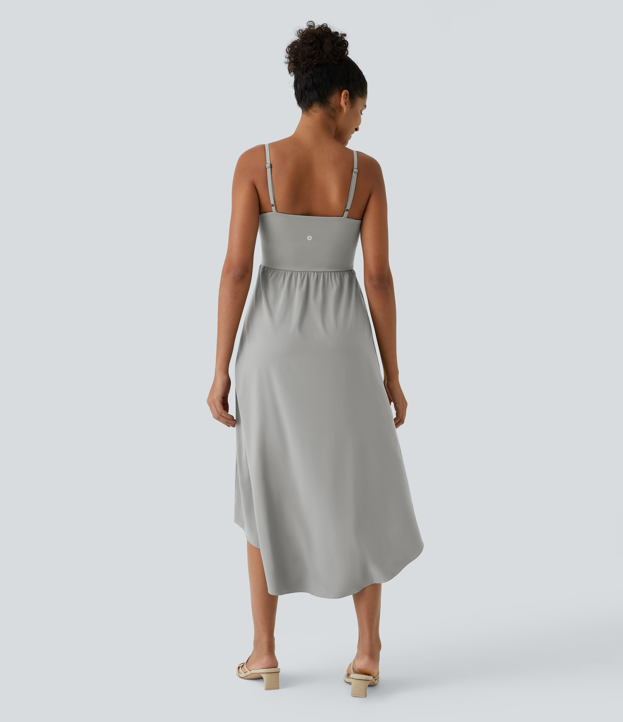 Halara Breezefulв„ў Backless Asymmetric Crossover Hem 2-Piece Side Pocket Flowy Midi Quick Dry Casual Dress Casual Dress - Greenish Grey - M 