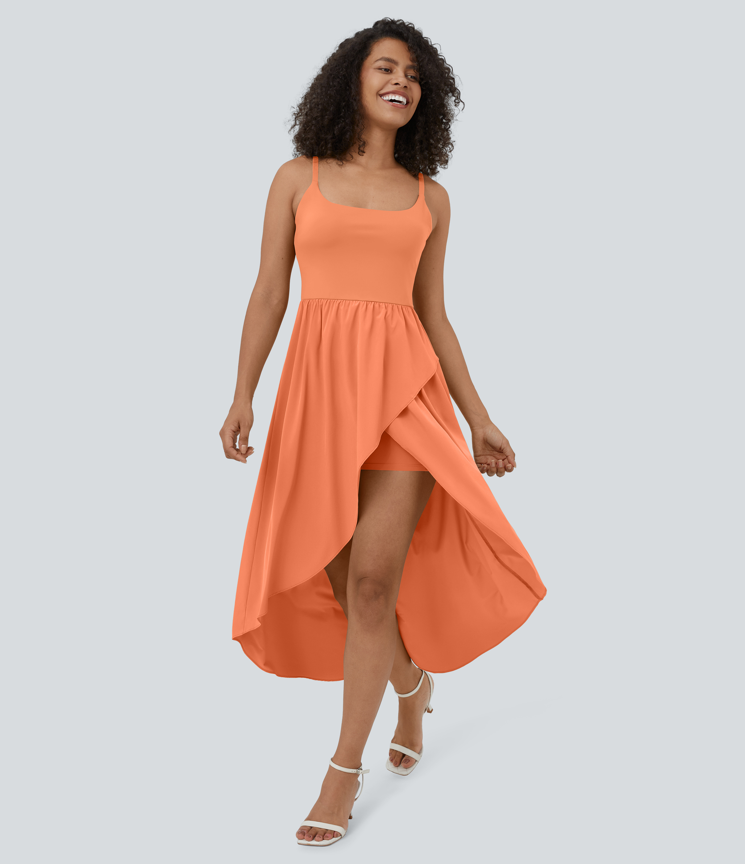 Halara Breezefulв„ў Backless High Low 2-Piece Side Pocket Flowy Midi Quick Dry Casual Dress Casual Dress - Blush Orange - S slip dress 