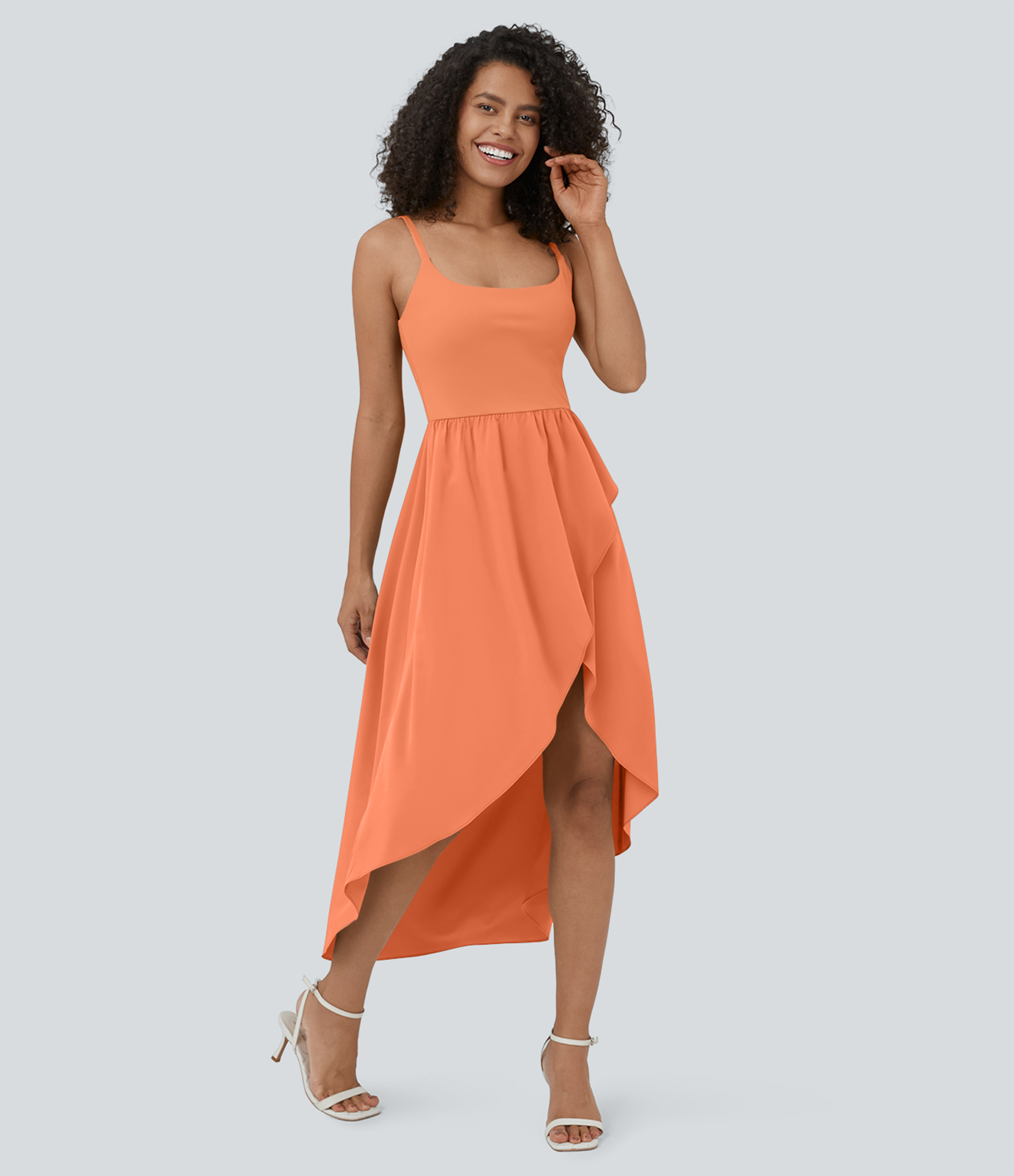 Halara Breezefulв„ў Backless High Low 2-Piece Side Pocket Flowy Midi Quick Dry Casual Dress Casual Dress - Blush Orange - S slip dress 
