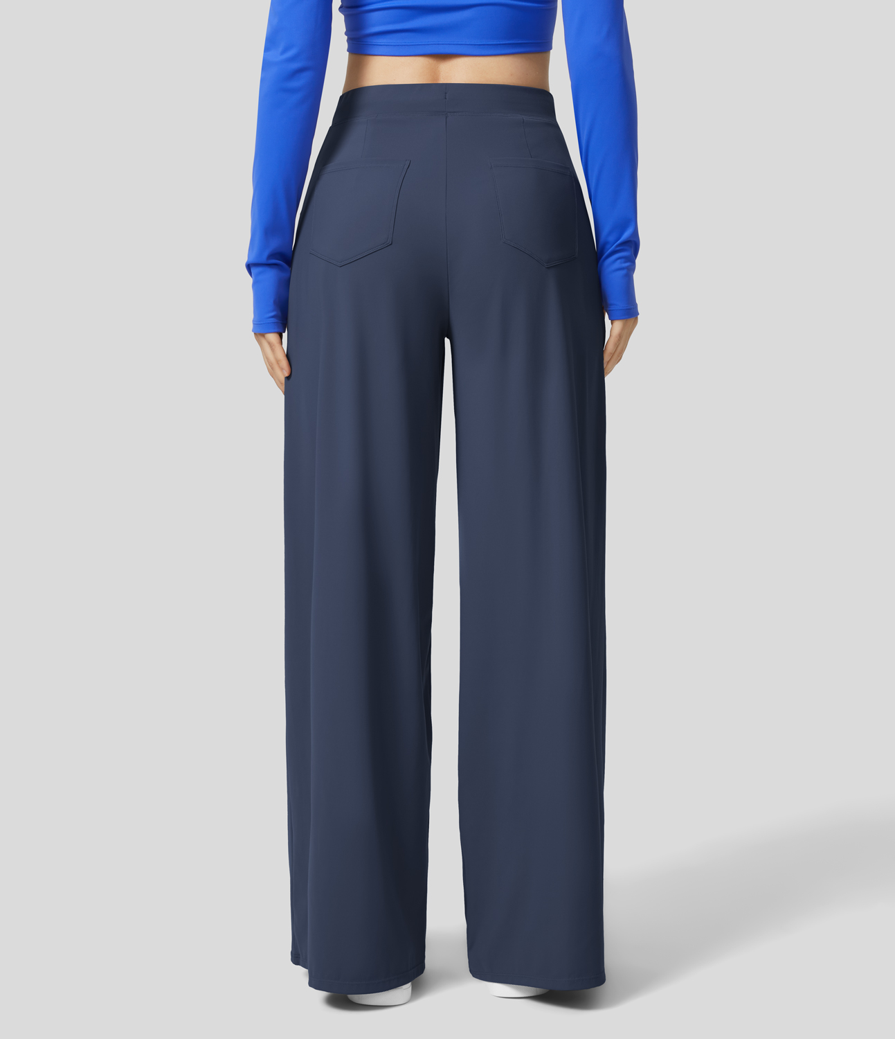 Halara High Waisted Drawstring Multiple Pockets Plicated Wide Leg Yoga Pants  - Mood Indigo - M(regular) 