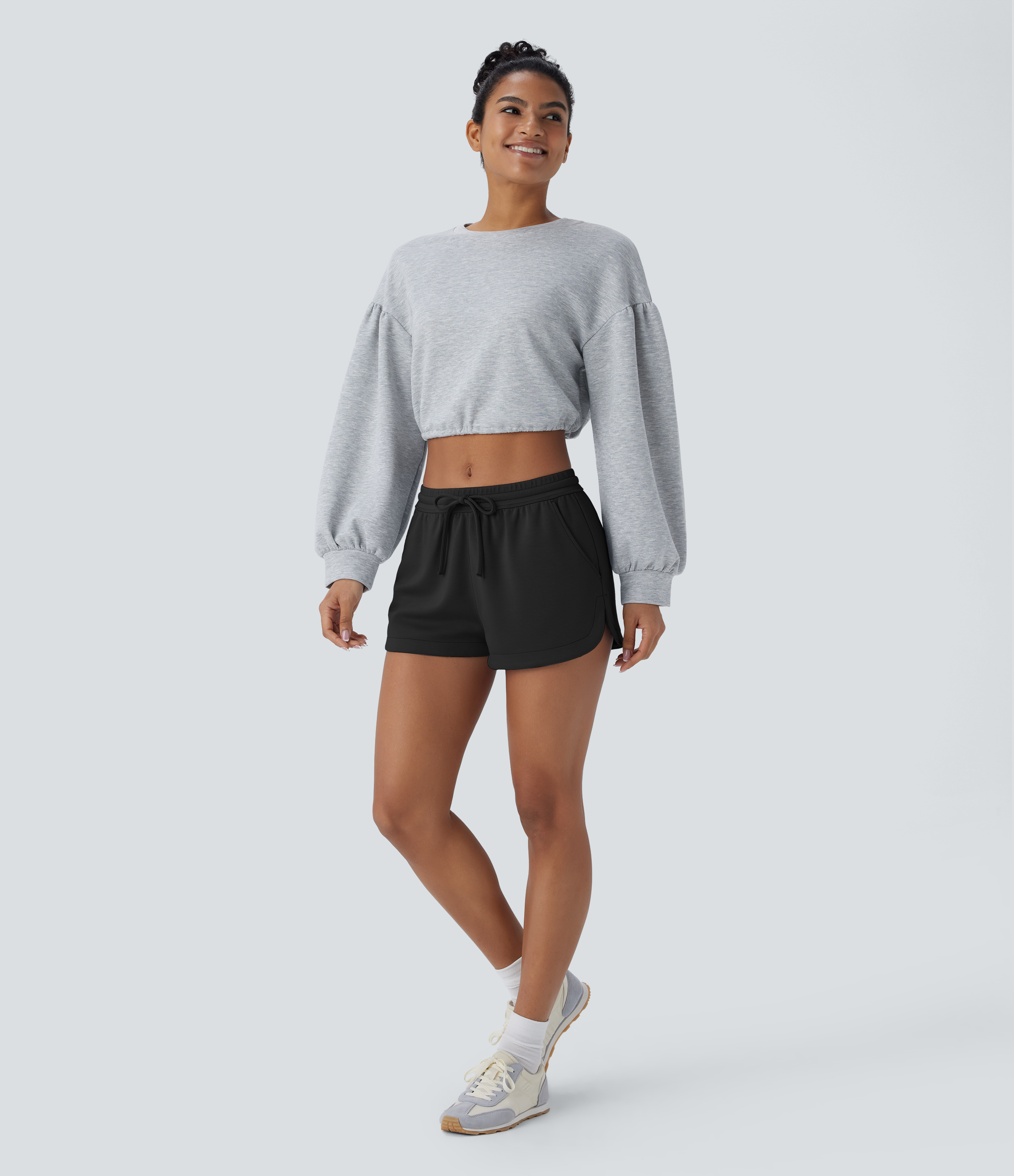 Halara Low Rise Drawstring Side Pocket Curved Hem Casual Shorts  - Black - L booty shorts compression shorts yoga shorts 