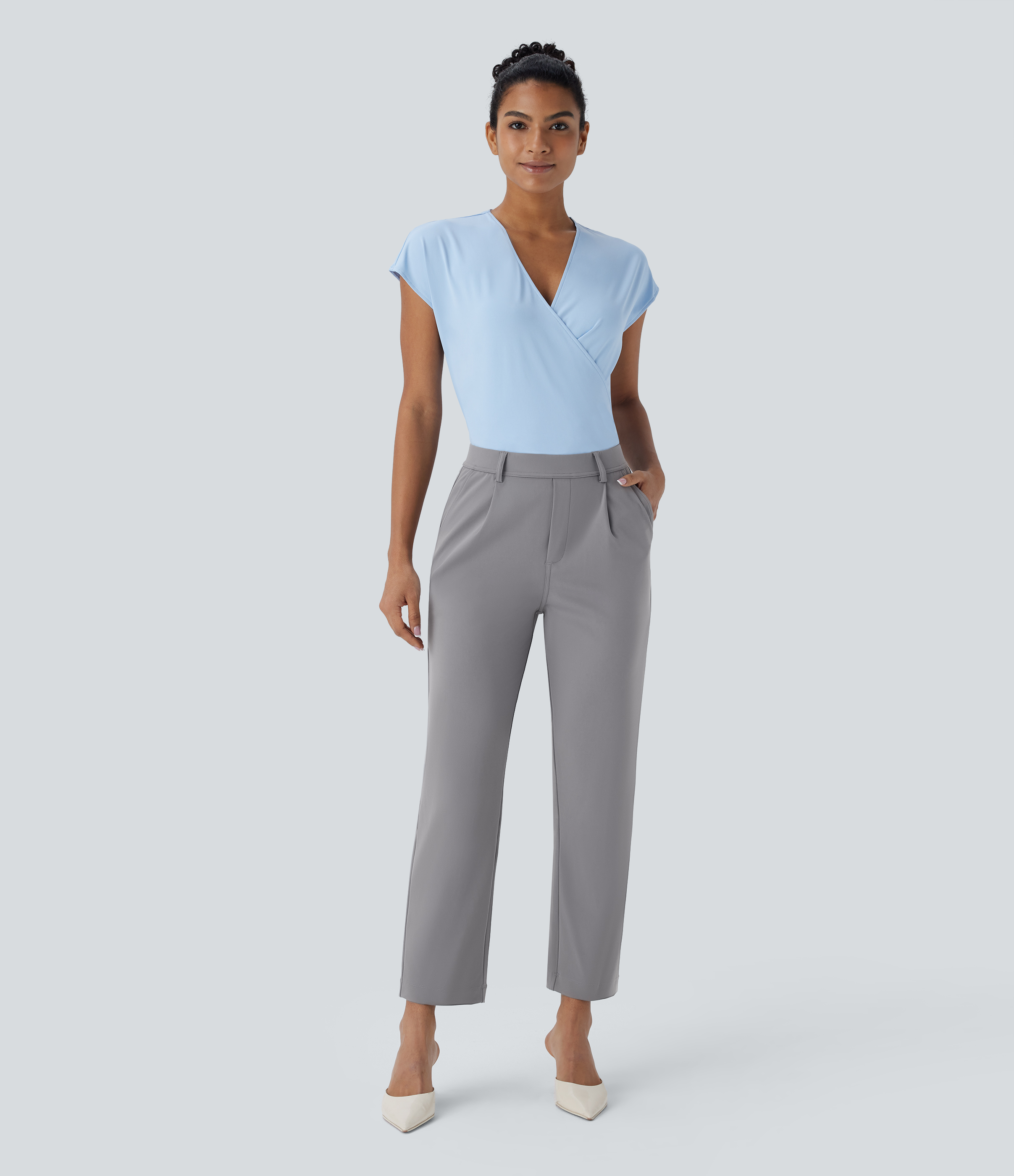 Halara HaloTek Airв„ў High Waisted Side Pocket Ankle Length Tapered Work Pants  - Silent Storm - S(regular) 