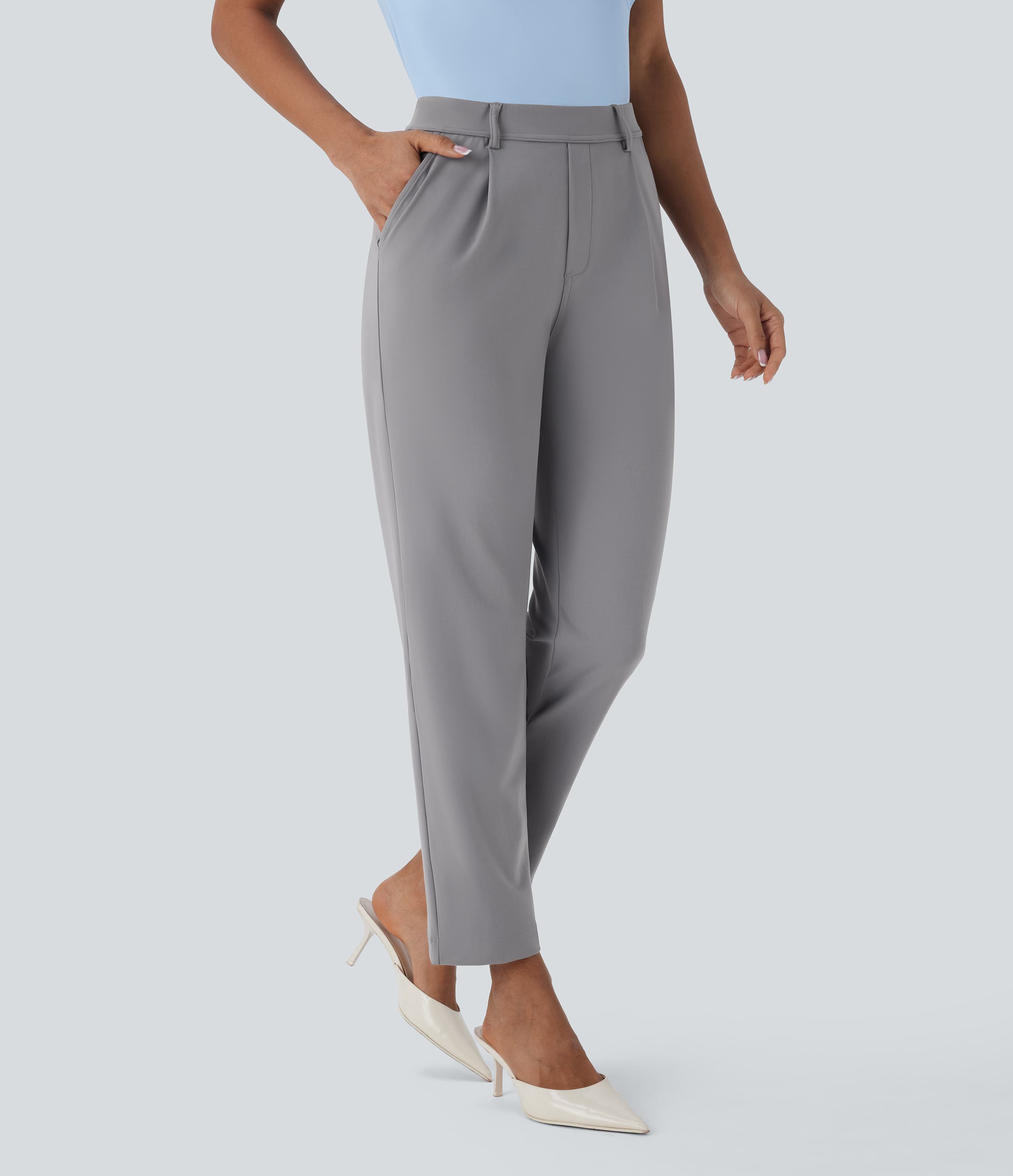 Halara HaloTek Airв„ў High Waisted Side Pocket Ankle Length Tapered Work Pants  - Silent Storm - S(regular) 