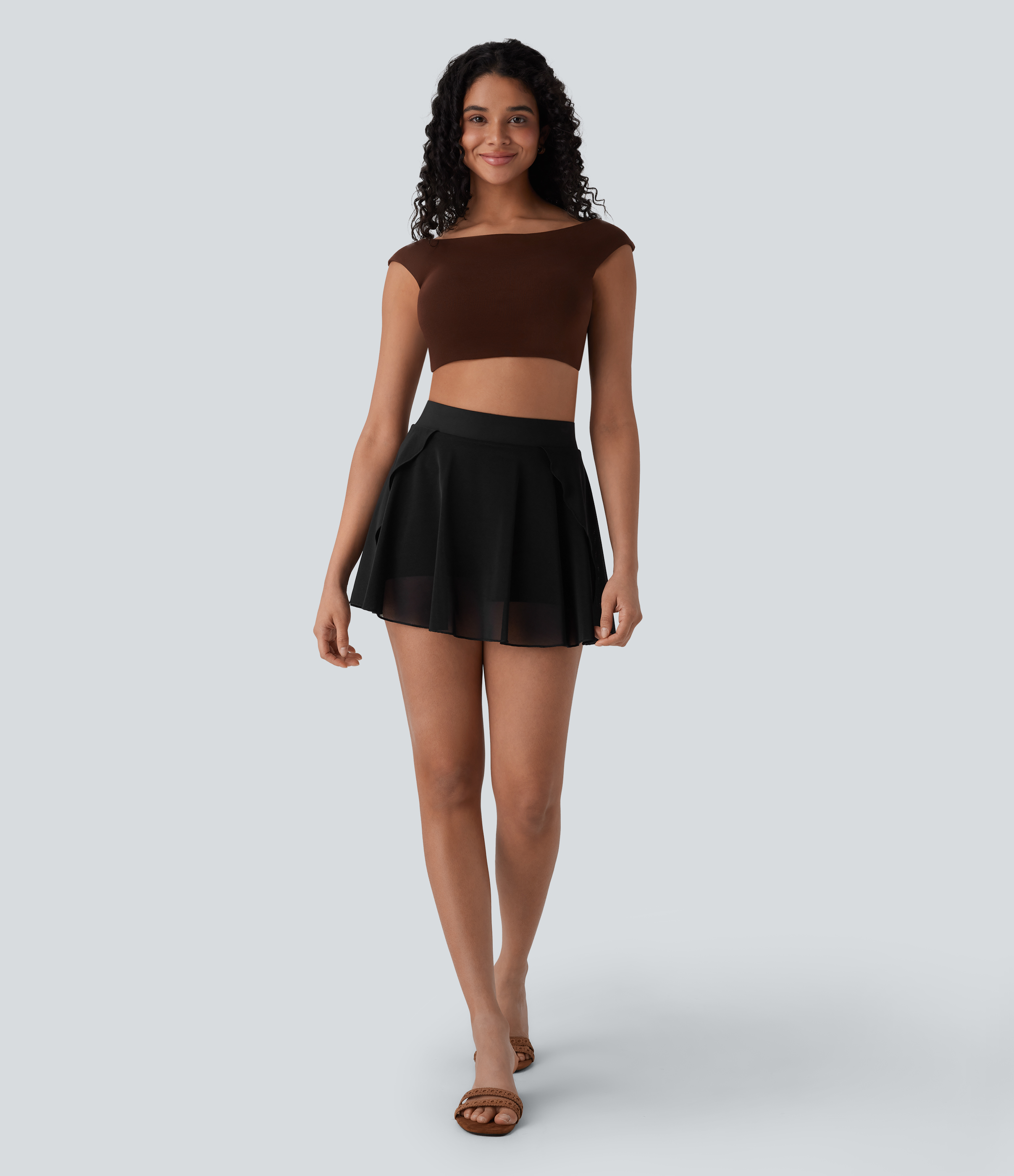 Halara High Waisted 2-in-1 Side Pocket Contrast Mesh Micro Mini Resort Skirt  - Black - L(regular) 