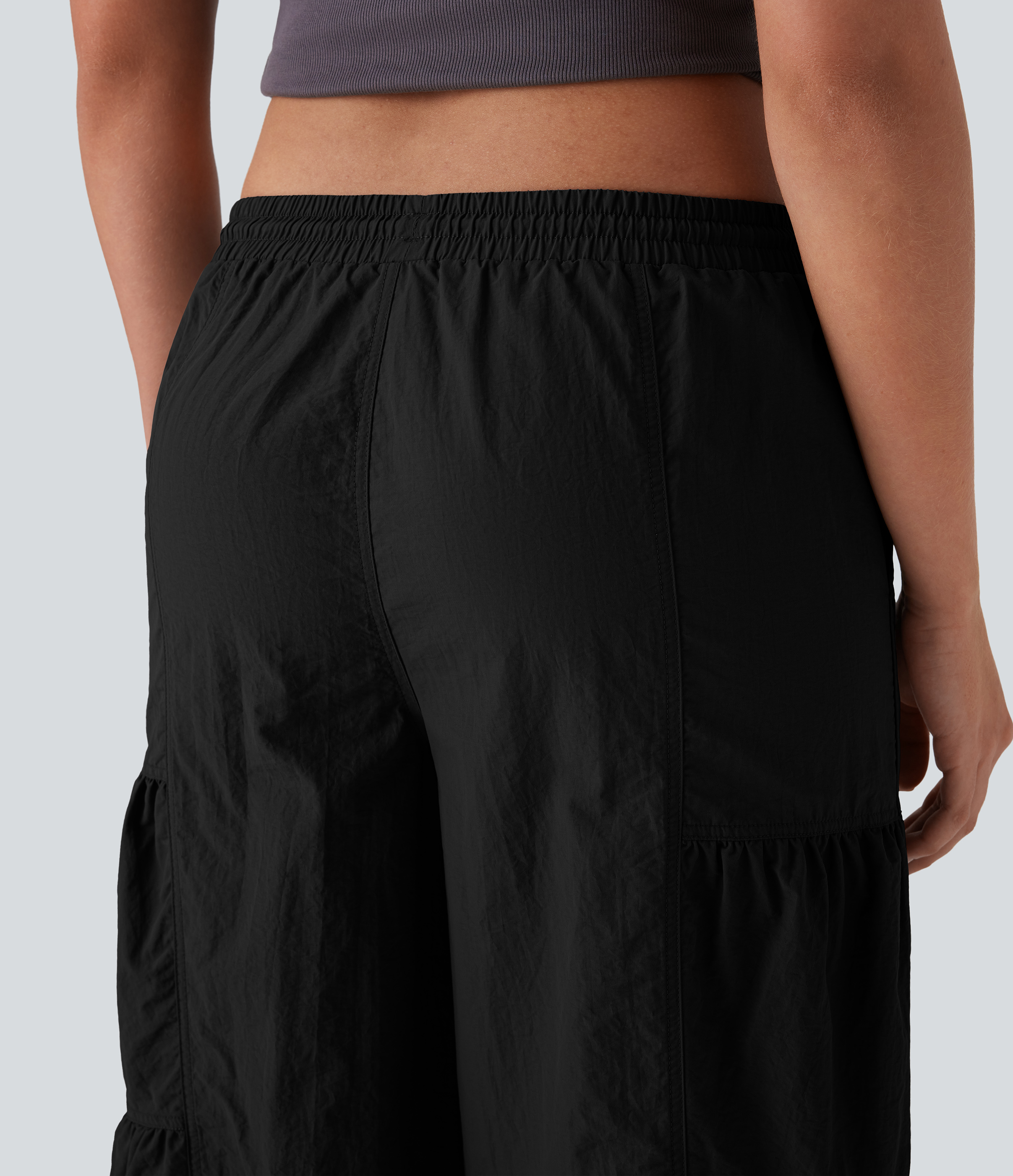 Halara Mid Rise Drawstring Side Pocket Ruched Parachute Casual Cargo Joggers  - Black - XS(regular) 