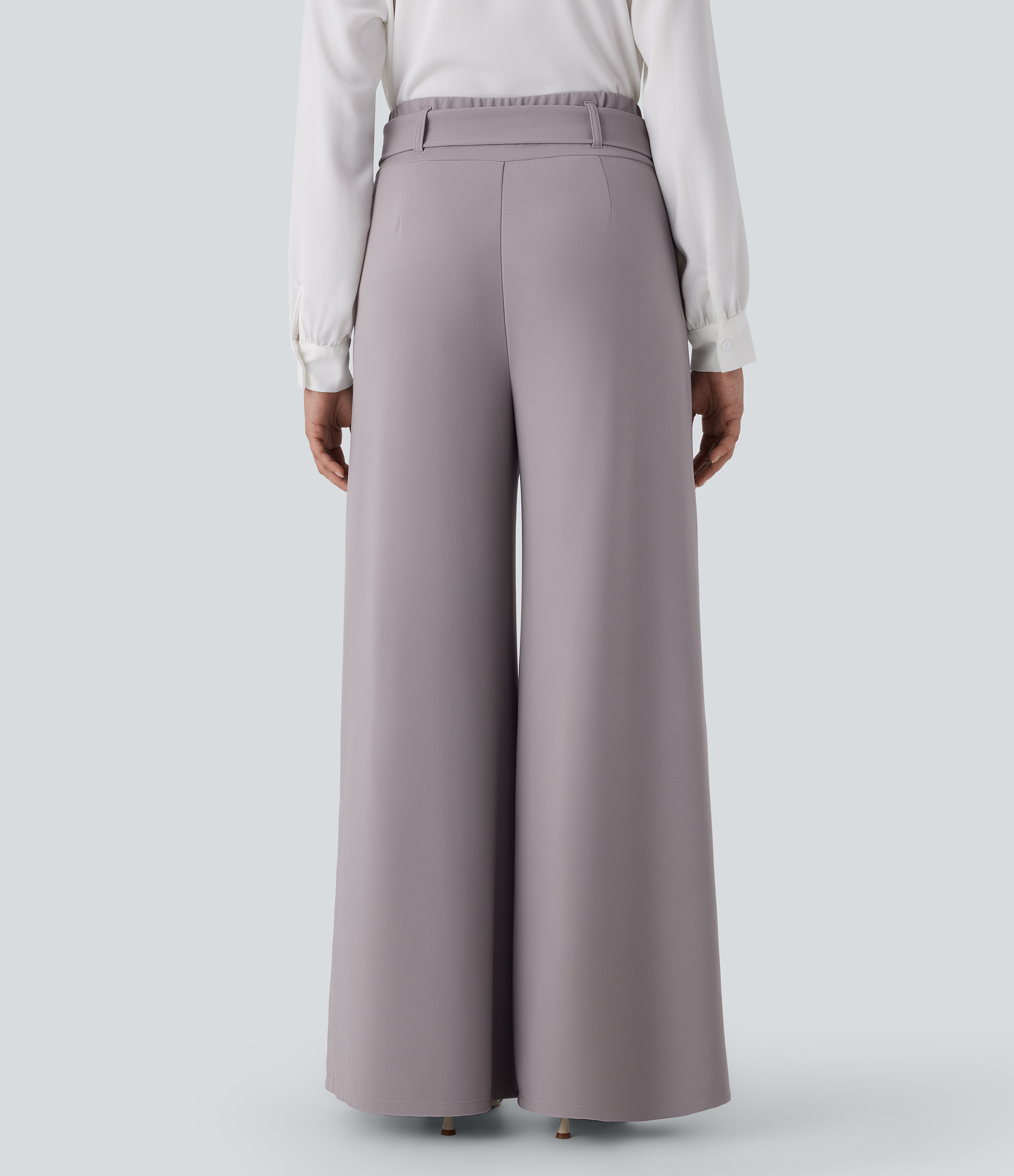 Halara Halara Flexв„ў High Waisted Belted Side Pocket Wide Leg Micro Waffle Work Pants  - Satellite - XS(regular) sweatpants jogger pants 