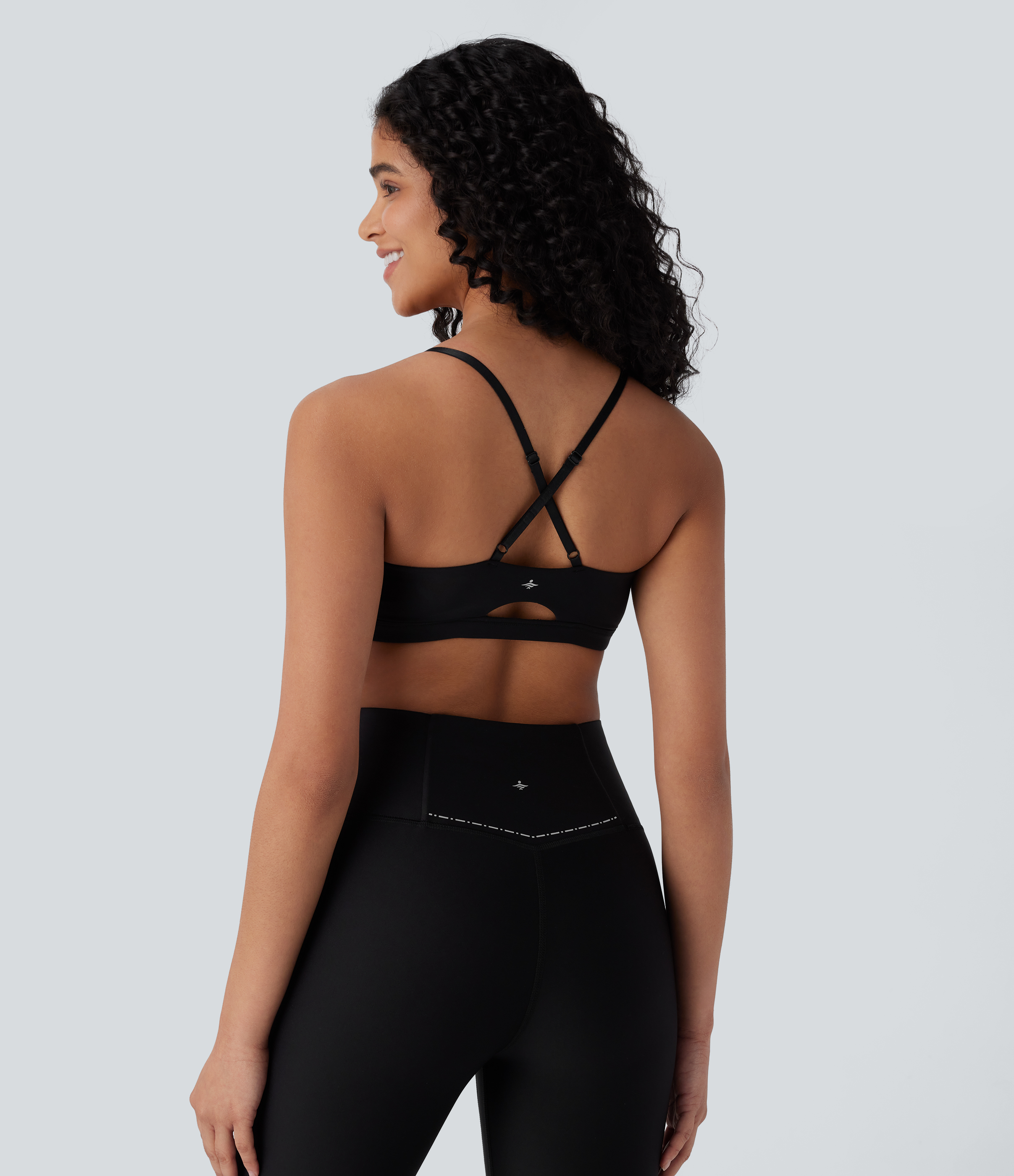 Halara Low Support Crisscross Adjustable Straps Cut Out Sheen Yoga Sports Bra  - Black - XS push up bra strapless bra backless bra sticky bra 