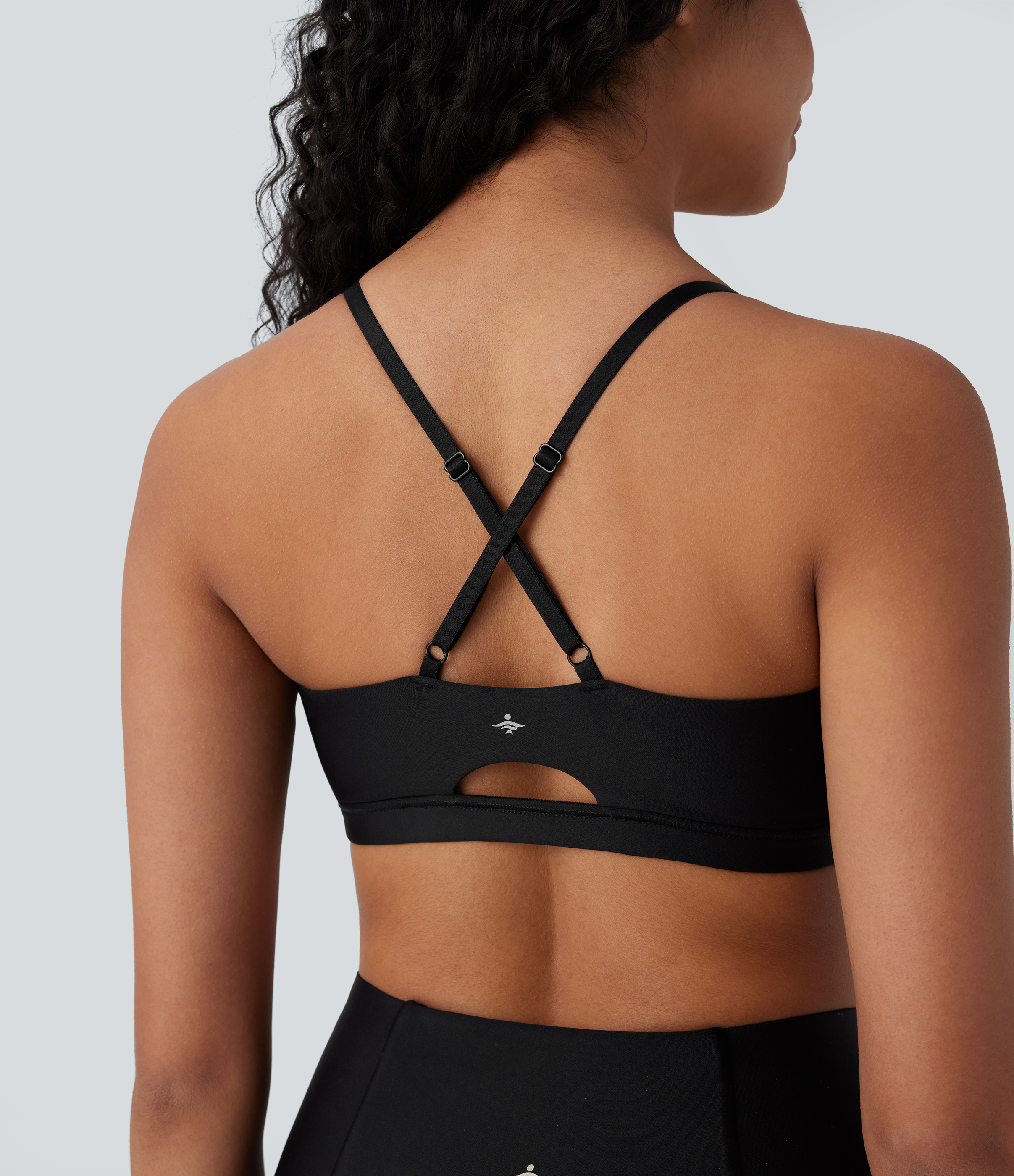 Halara Low Support Crisscross Adjustable Straps Cut Out Sheen Yoga Sports Bra  - Black - XS push up bra strapless bra backless bra sticky bra 