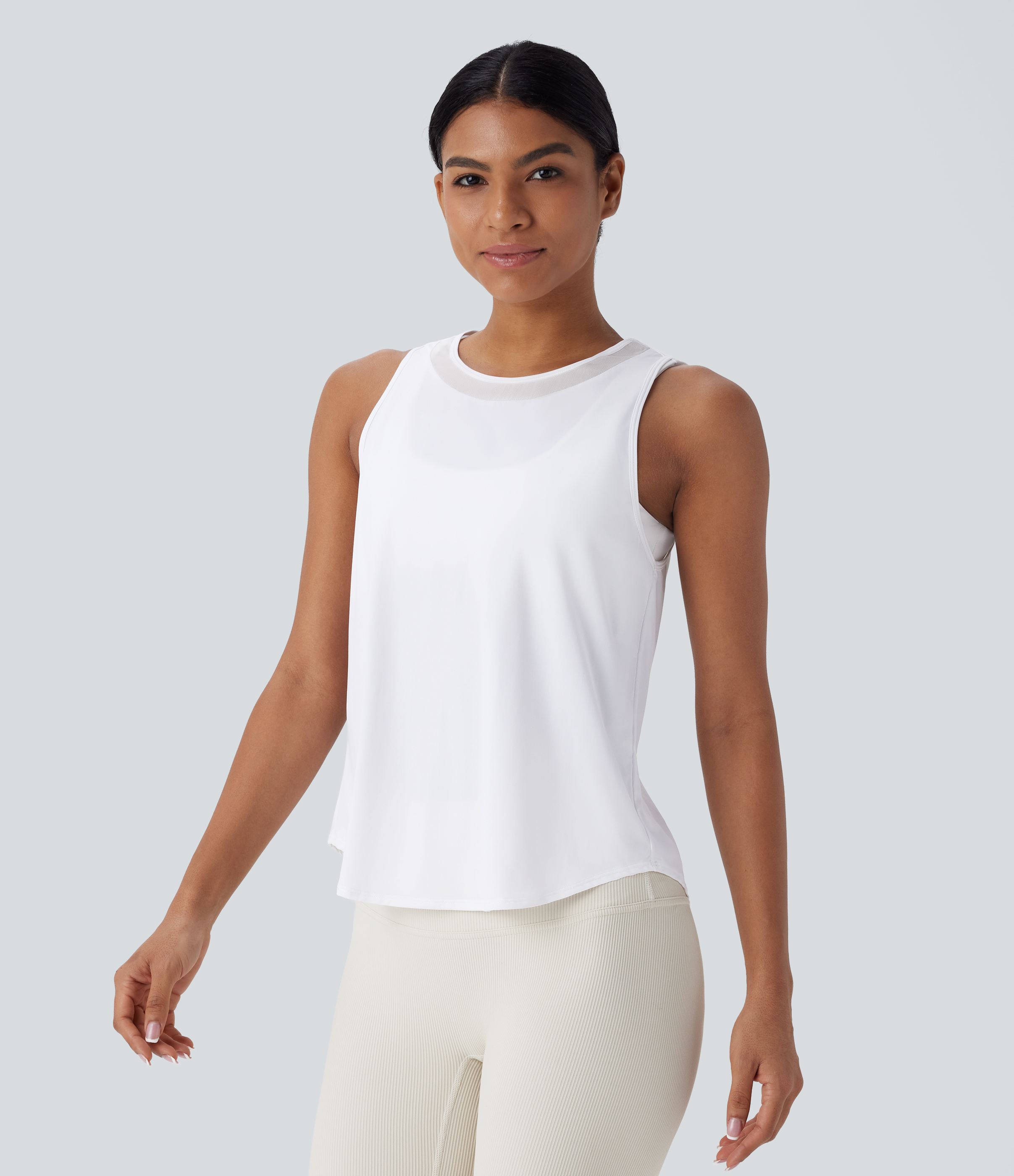 Halara Contrast Mesh Curved Hem Cool Touch Quick Dry Running Tank Top Tank Top - White - L golf tops halter top tunic tops sleeveless tops 