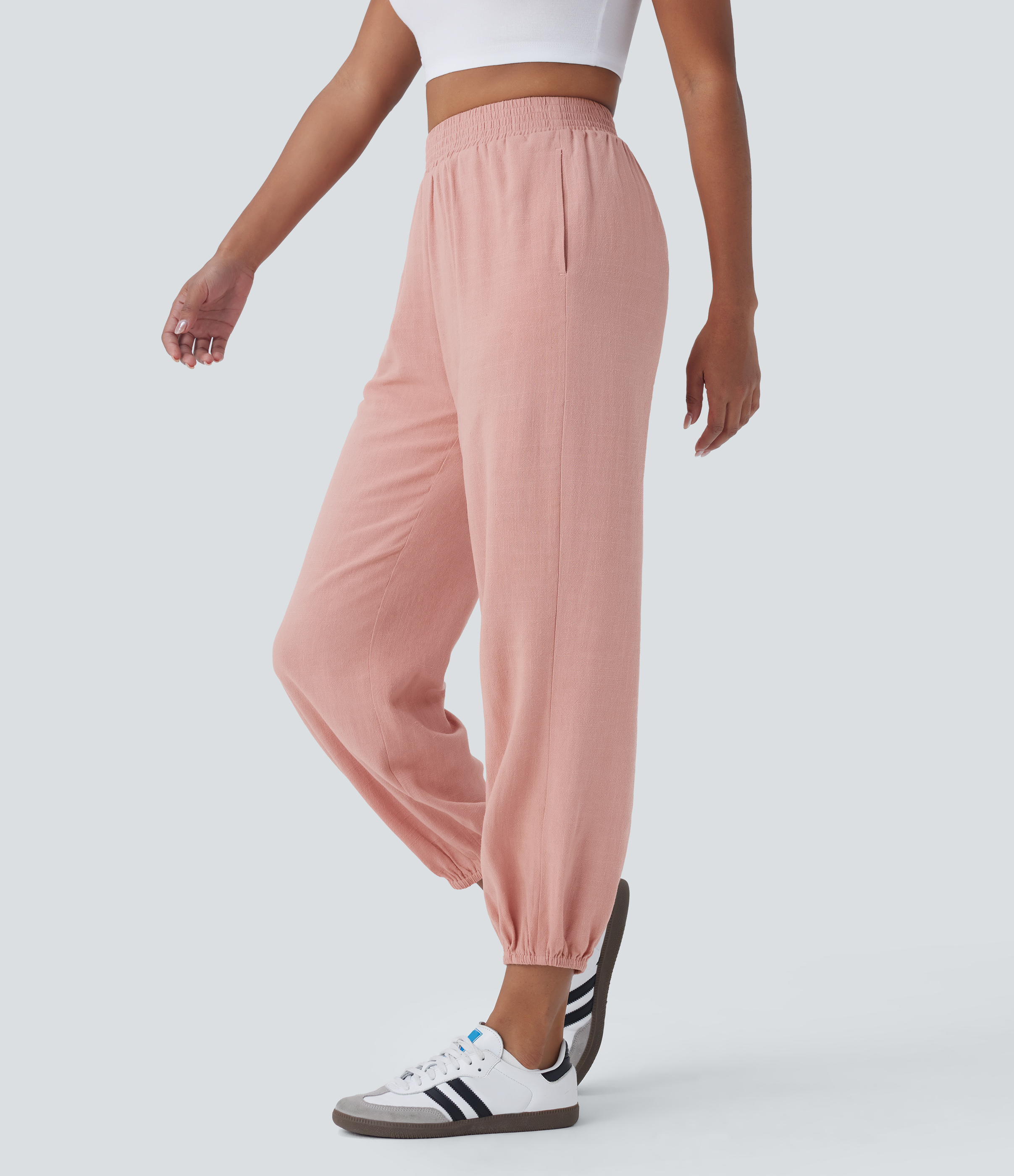 Halara High Waisted Side Pocket Linen-blend Casual Joggers  - Mellow Rose - XS(regular) 