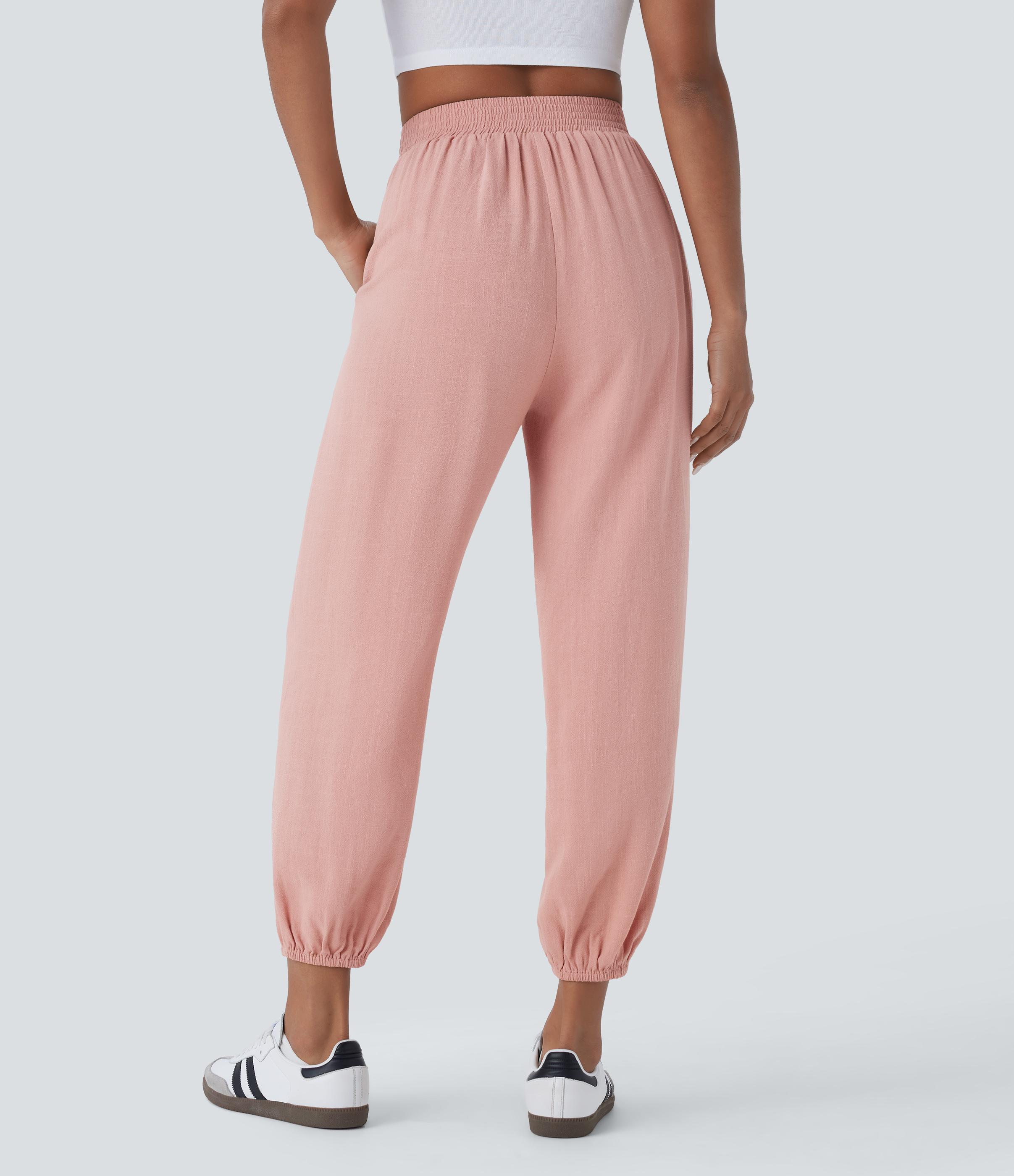 Halara High Waisted Side Pocket Linen-blend Casual Joggers  - Mellow Rose - XS(regular) 