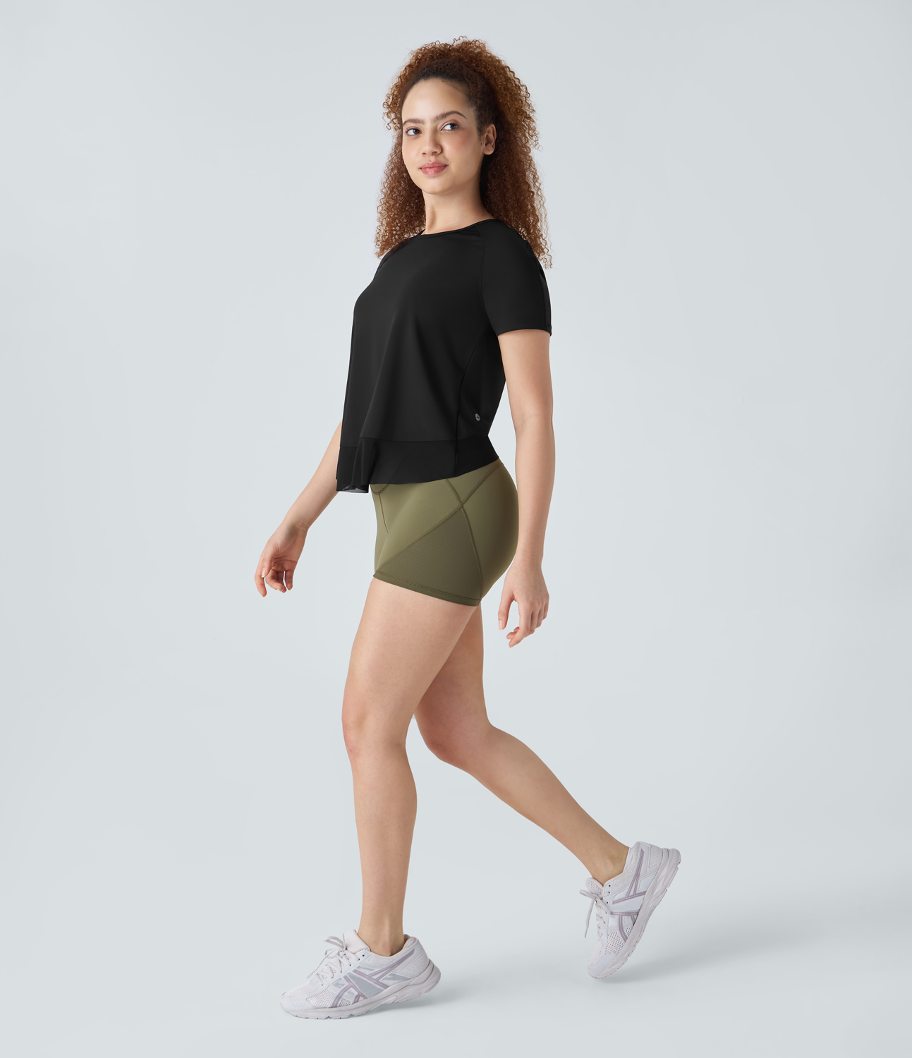 Halara Contrast Mesh Crossover Hem Yoga Sports Top  - Black - XS 