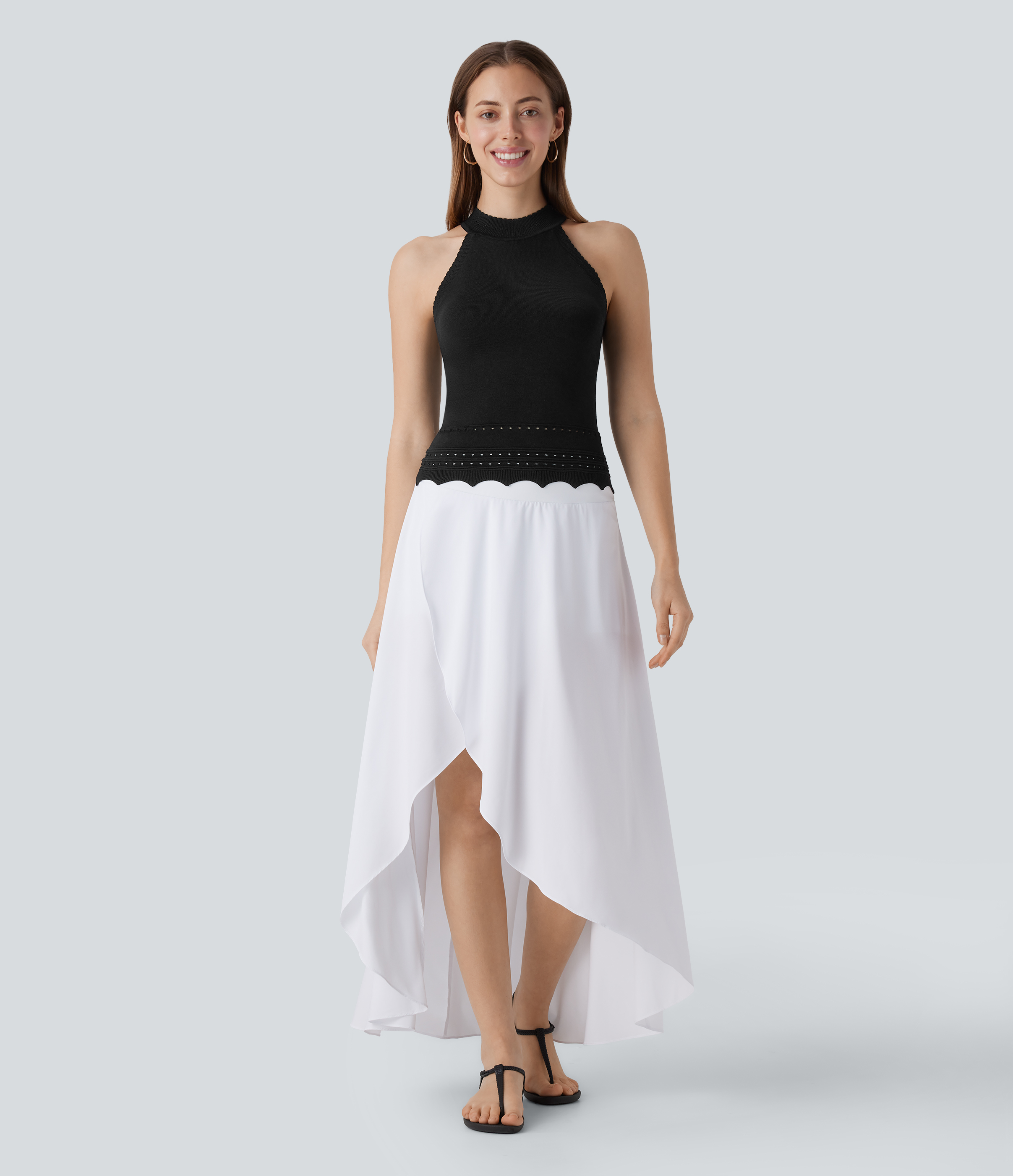 Halara Round Neck Cut Out Resort Sweater Tank  - Black - M 