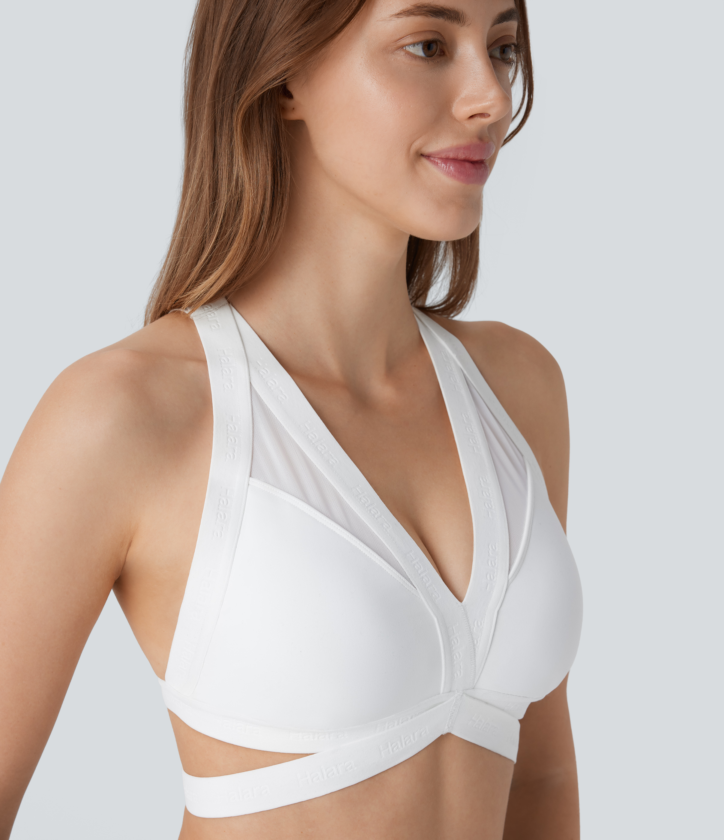 Halara SpeedWaveв„ў Medium Support Backless Crisscross Contrast Mesh Quick Dry Running Sports Bra  - White - XS push up bra strapless bra 