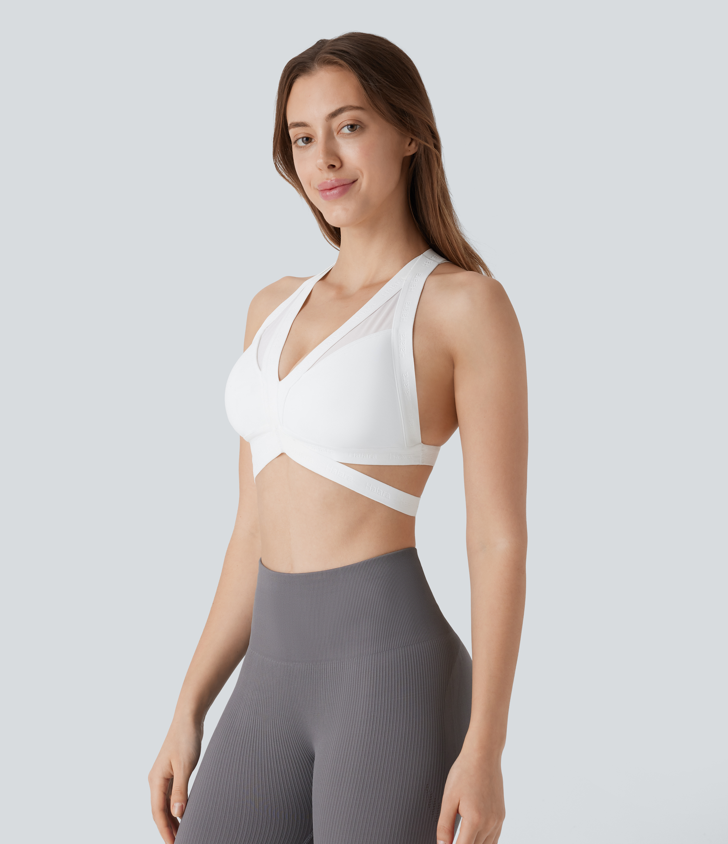 Halara SpeedWaveв„ў Medium Support Backless Crisscross Contrast Mesh Quick Dry Running Sports Bra  - White - XS push up bra strapless bra 