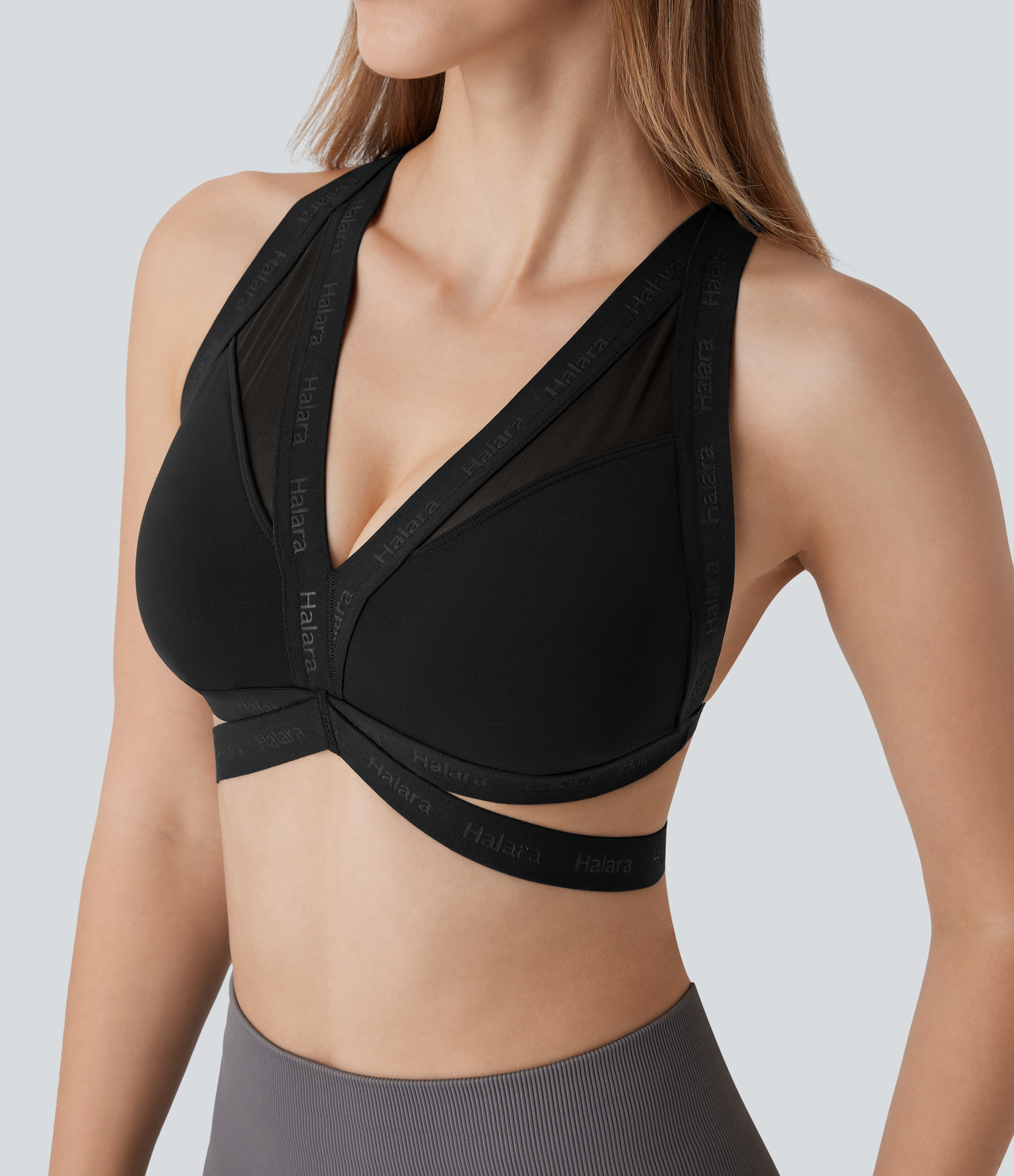 Halara SpeedWaveв„ў Medium Support Backless Crisscross Contrast Mesh Quick Dry Running Sports Bra  - Black - XL push up bra strapless bra 