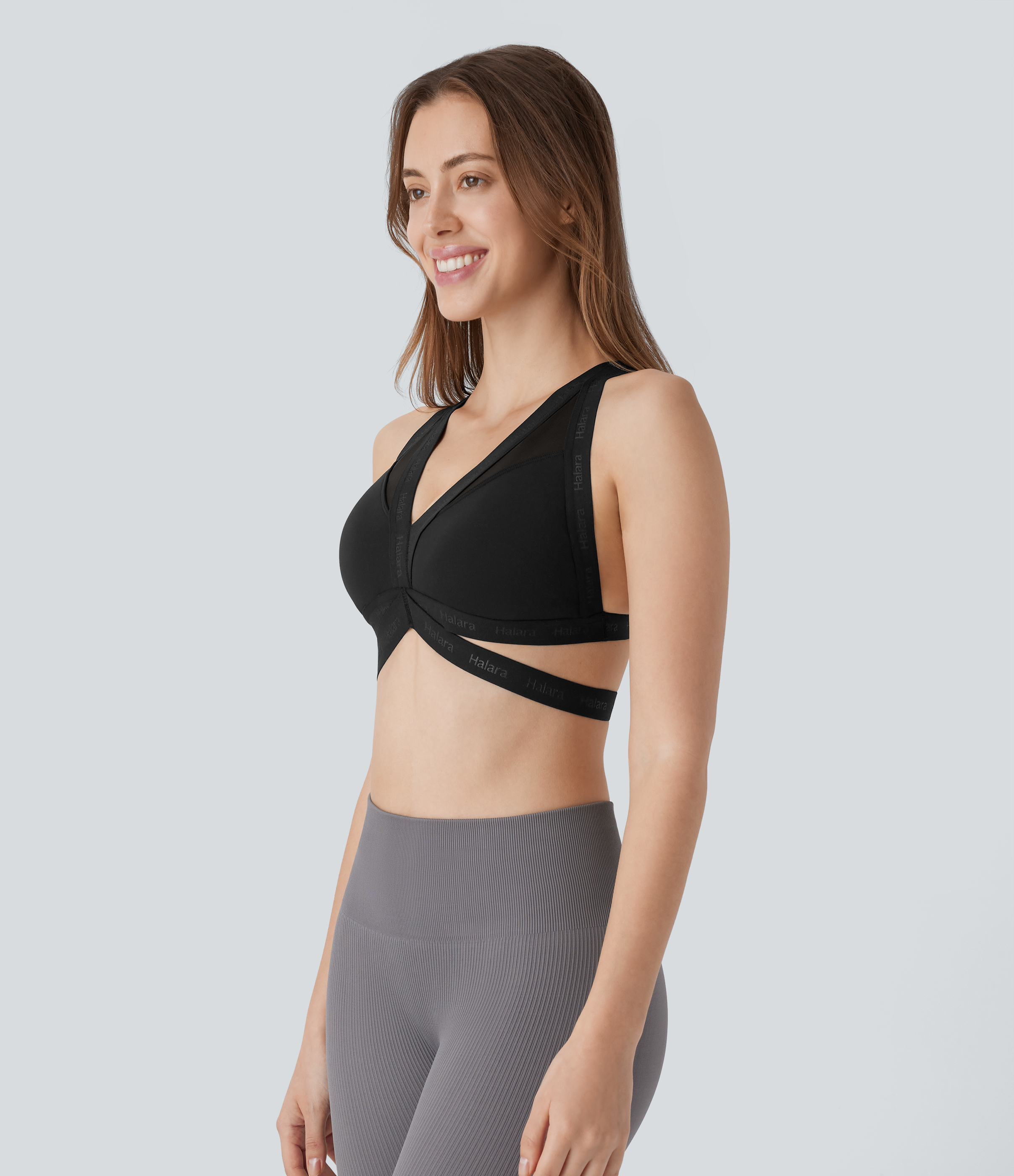 Halara SpeedWaveв„ў Medium Support Backless Crisscross Contrast Mesh Quick Dry Running Sports Bra  - Black - XL push up bra strapless bra 