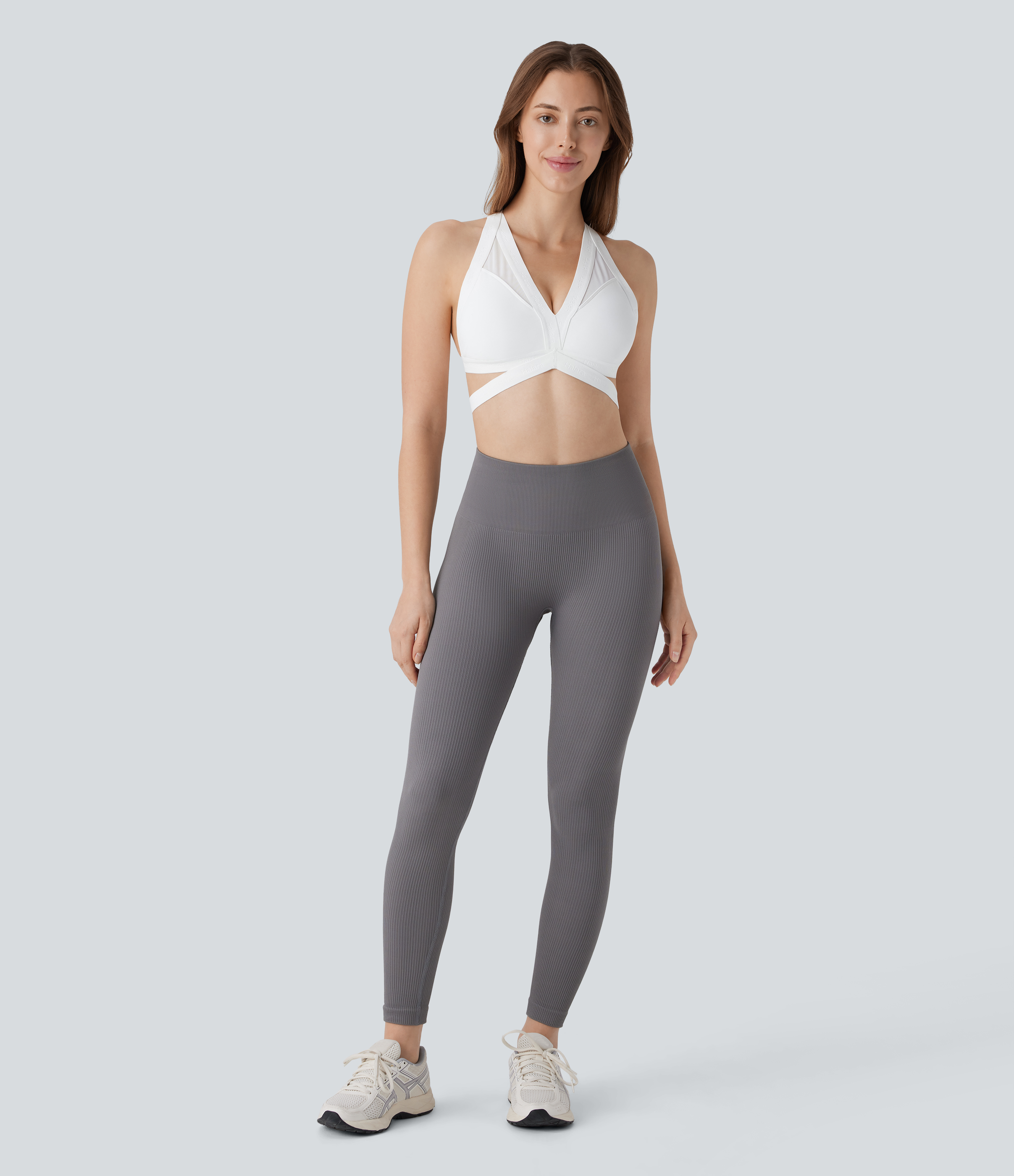 Halara SpeedWaveв„ў Medium Support Backless Crisscross Contrast Mesh Quick Dry Running Sports Bra  - White - XS push up bra strapless bra 