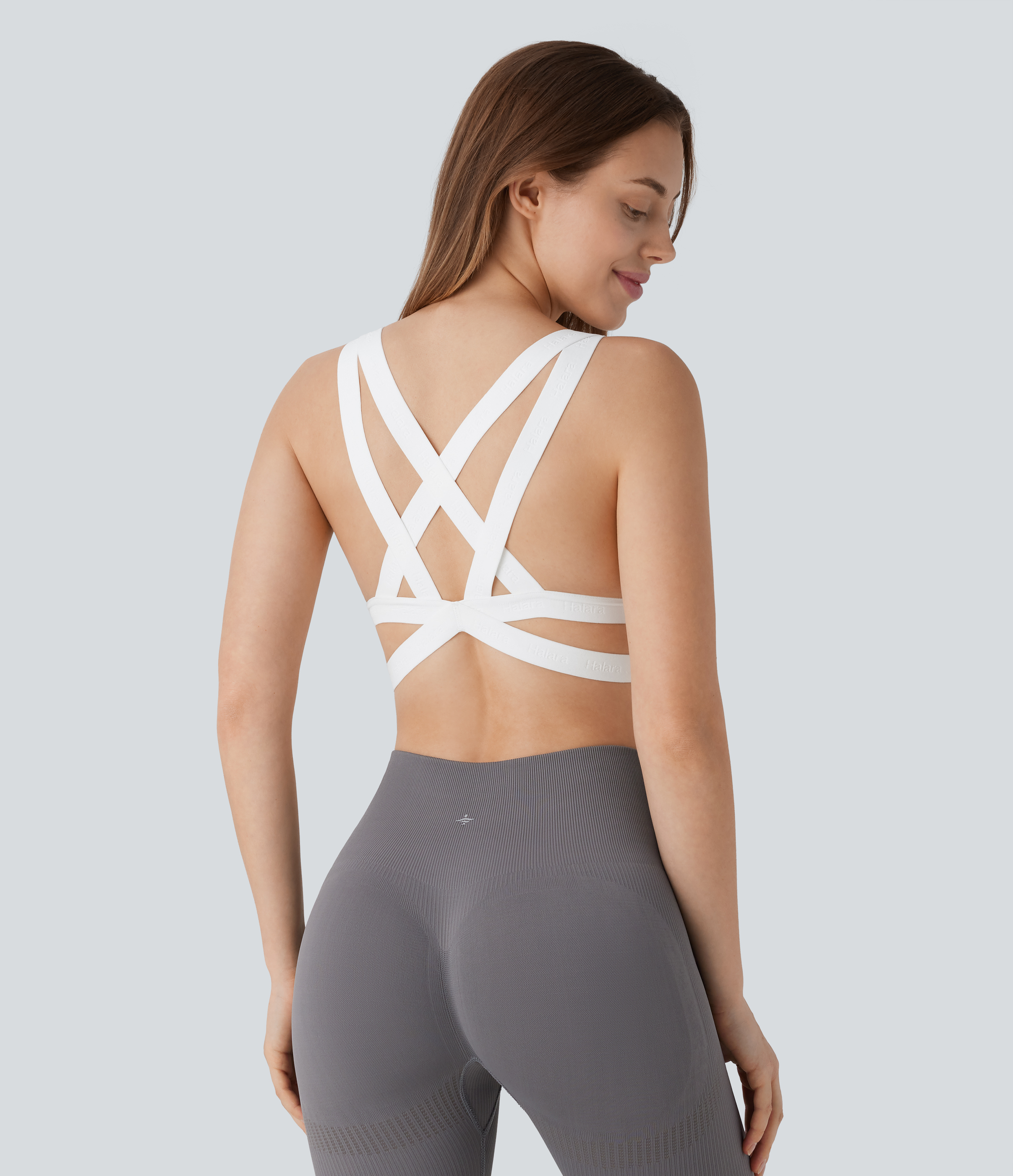 Halara SpeedWaveв„ў Medium Support Backless Crisscross Contrast Mesh Quick Dry Running Sports Bra  - White - XS push up bra strapless bra 