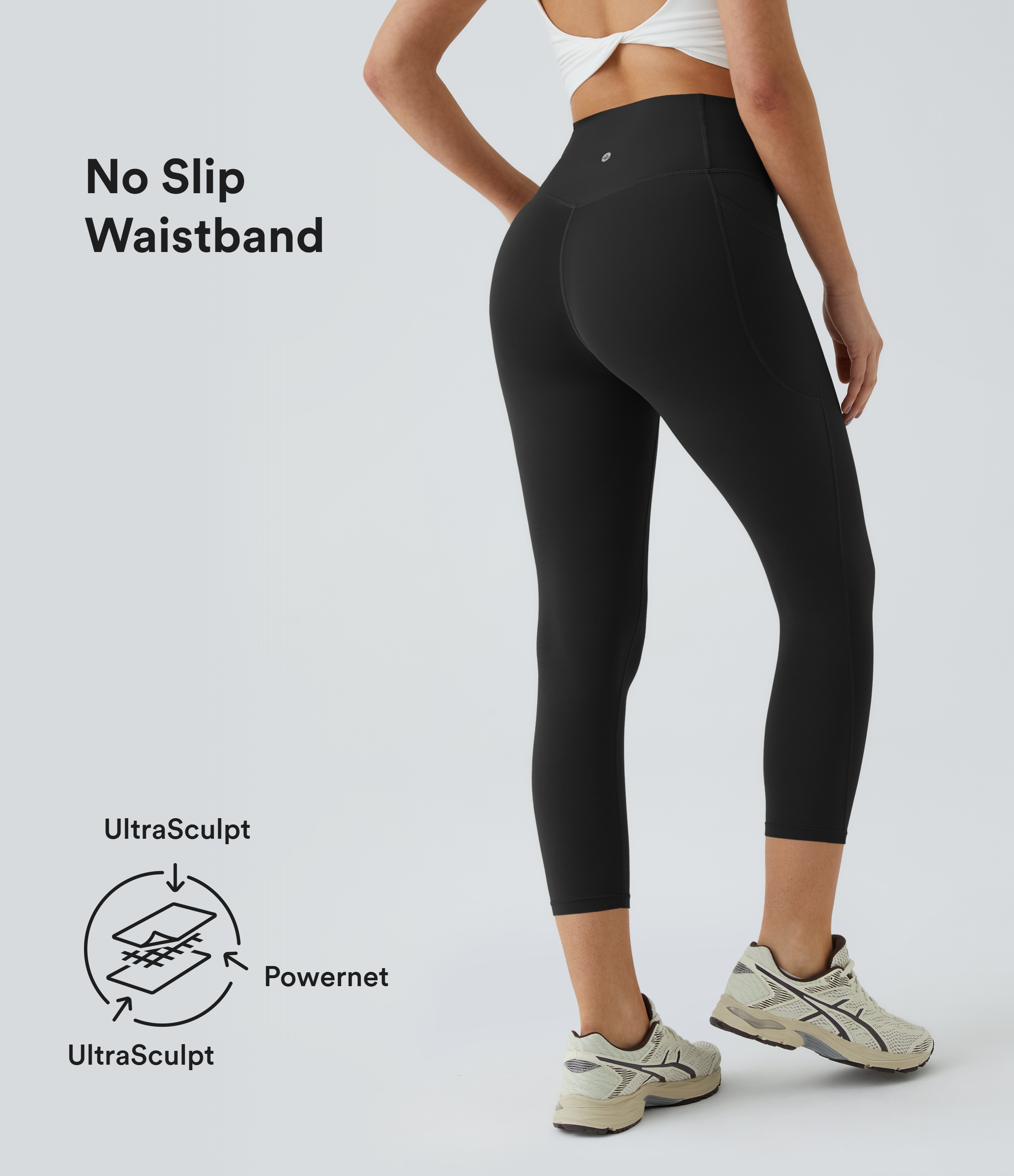 Halara High Waisted Side Pocket Shaping Training Capri Leggings  - Black - M gym leggings leggings with pockets leggings with butt lift 