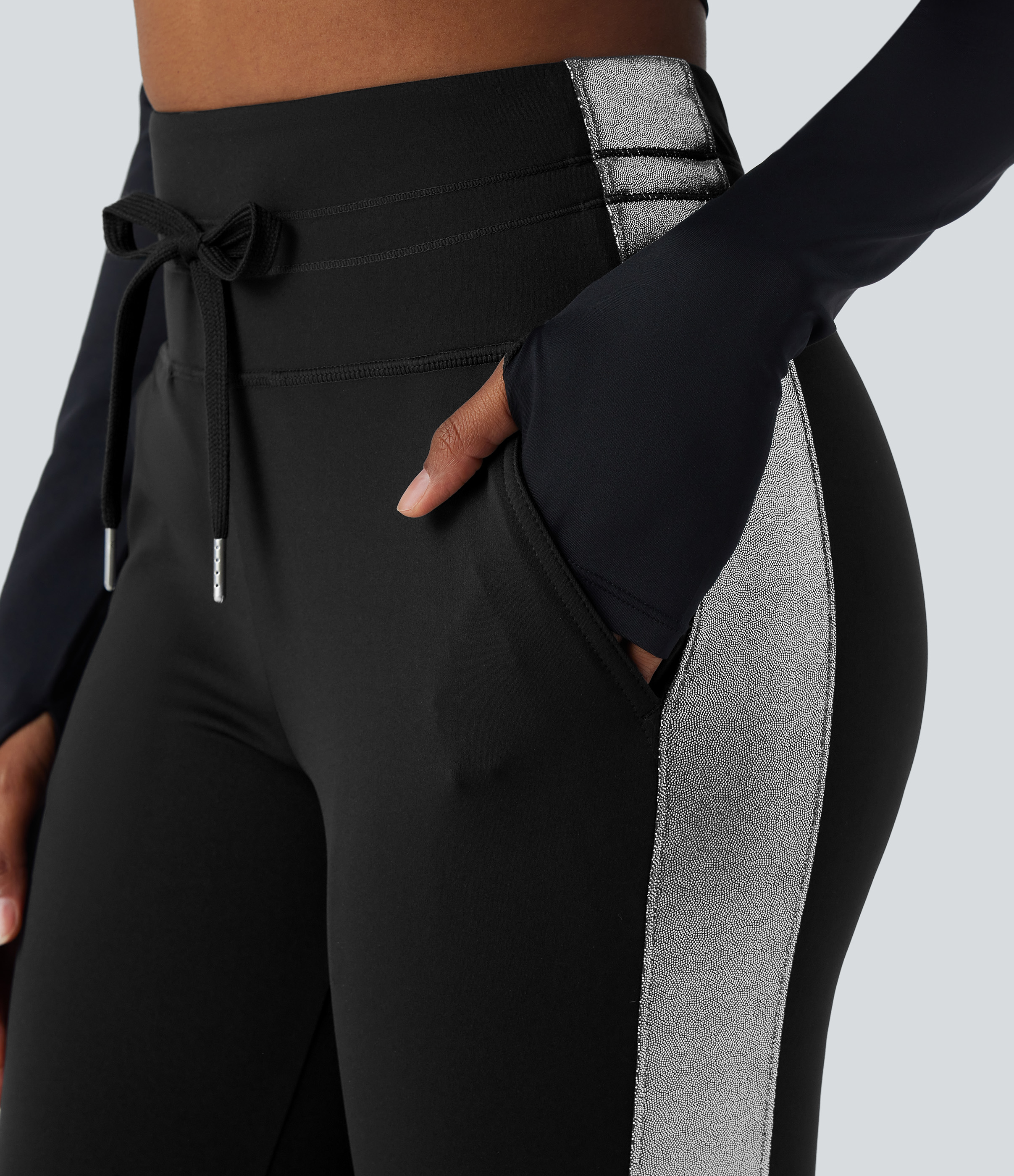 Halara Softlyzeroв„ў Airy High Waisted Drawstring Side Pocket Color Block Full Length Cool Touch Yoga Joggers  - Black - L(regular) 