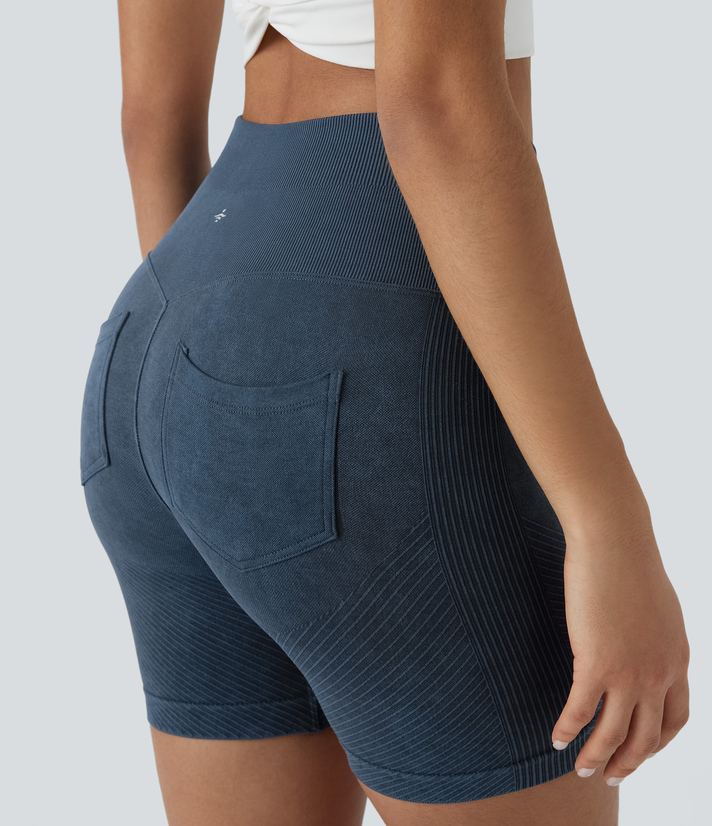Halara Seamless Flow High Waisted Back Pocket Washed Yoga Biker Shorts 5.5``  - Peacoat - XS(regular) biker shorts women black biker shorts 