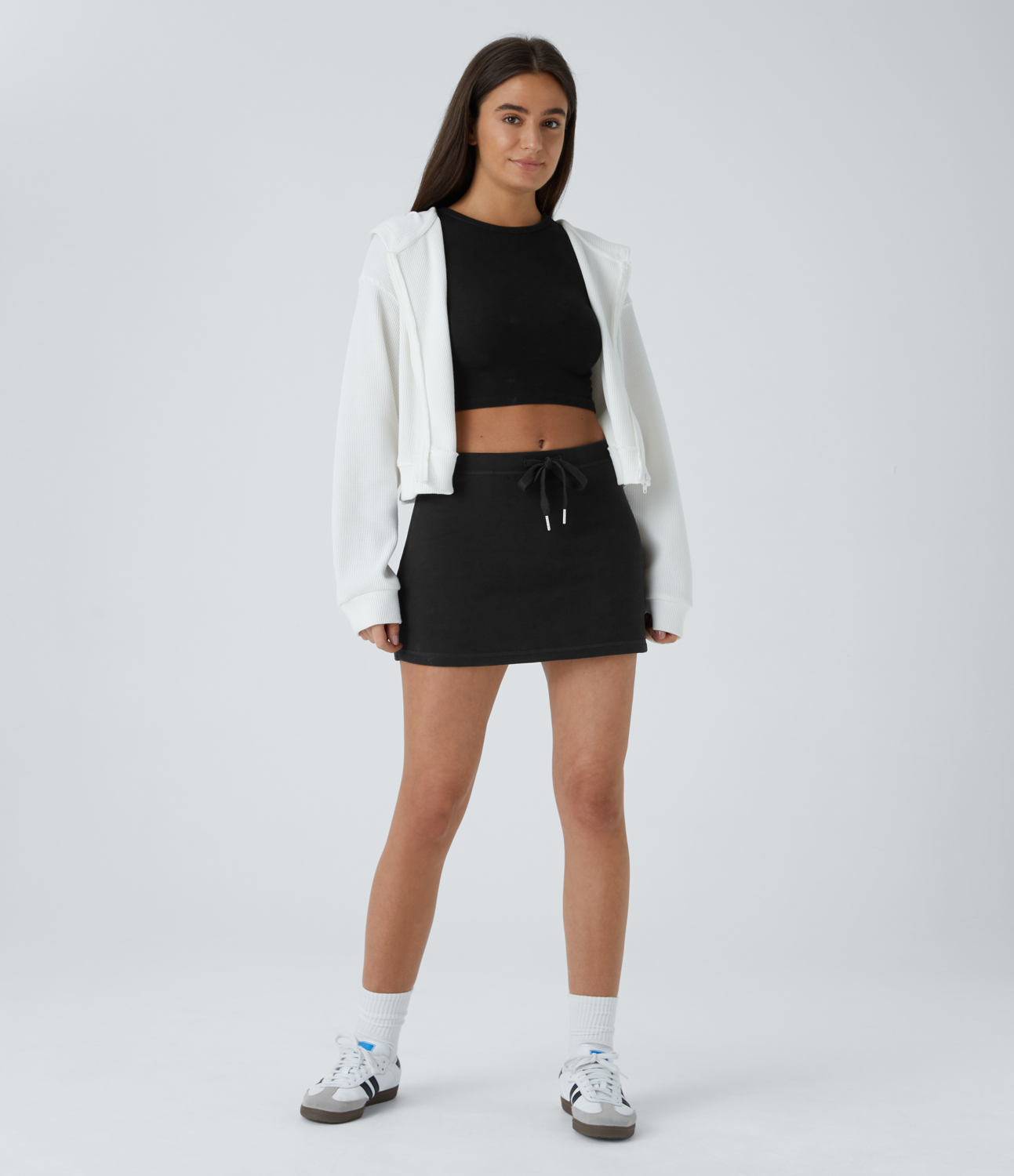 Halara Mid Low Rise Drawstring Side Zip Pocket 2-in-1 Mini Casual Skirt  - Black - XL(regular) 