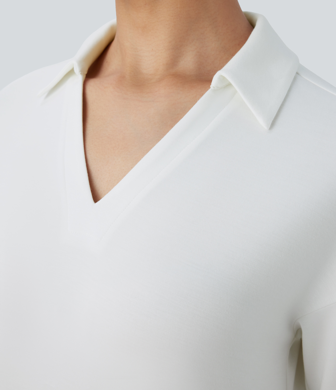 Halara Polo V Neck Long Sleeve High Low Split Hem Yoga Sports Top  - White - S 