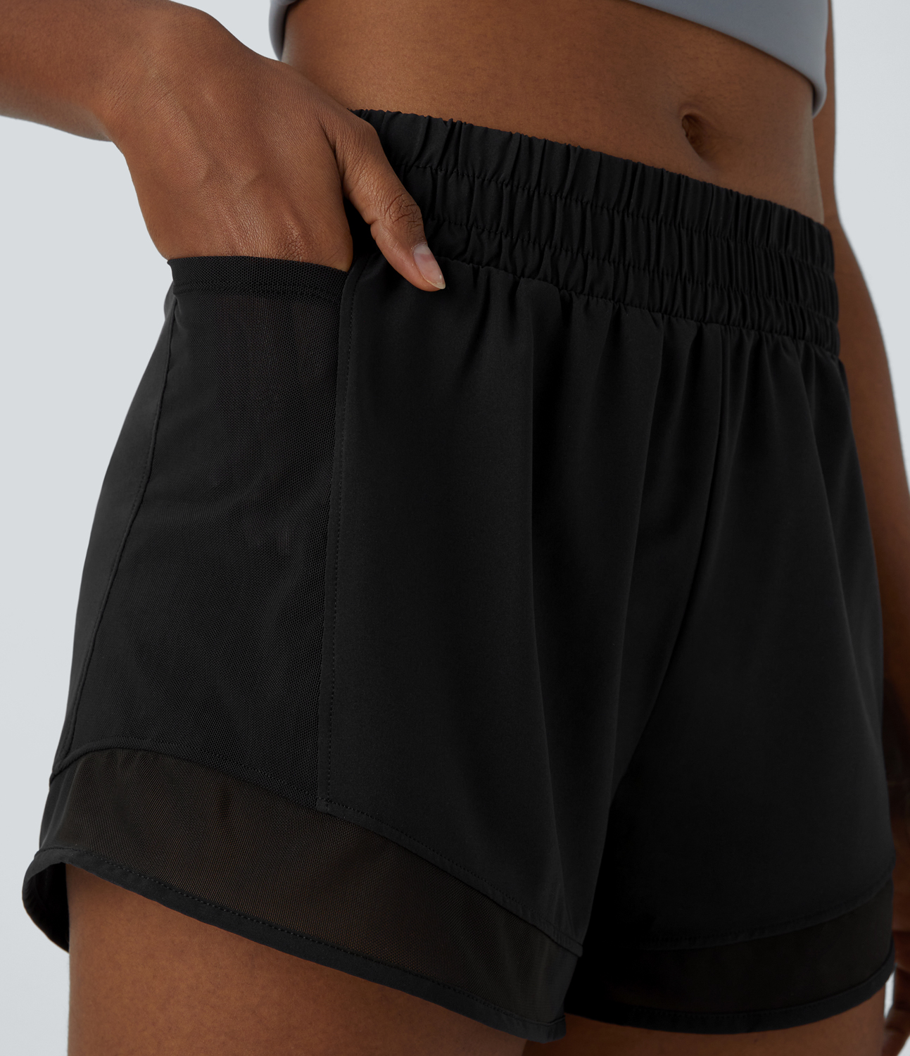 Halara High Waisted Contrast Mesh 2-in-1 Shorts Gym Short - Black - XS booty shorts compression shorts yoga shorts 