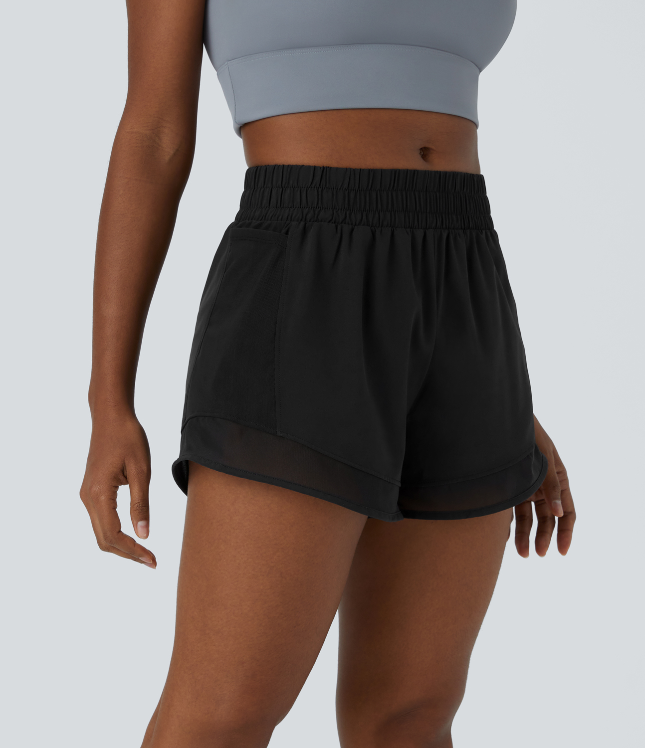 Halara High Waisted Contrast Mesh 2-in-1 Shorts Gym Short - Black - XS booty shorts compression shorts yoga shorts 