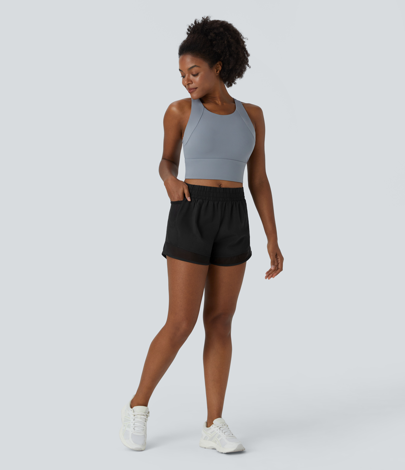 Halara High Waisted Contrast Mesh 2-in-1 Shorts Gym Short - Black - XS booty shorts compression shorts yoga shorts 