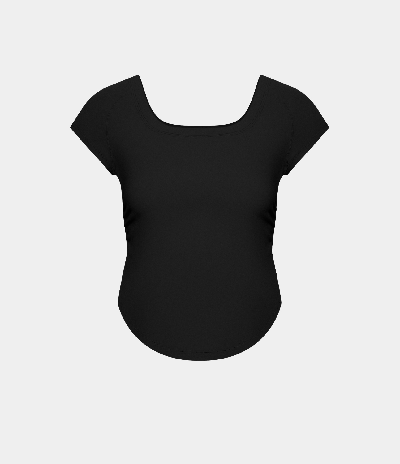 Halara U Neck Short Sleeve Ruched Curved Hem Cropped Casual Sports Top  - Black - L 