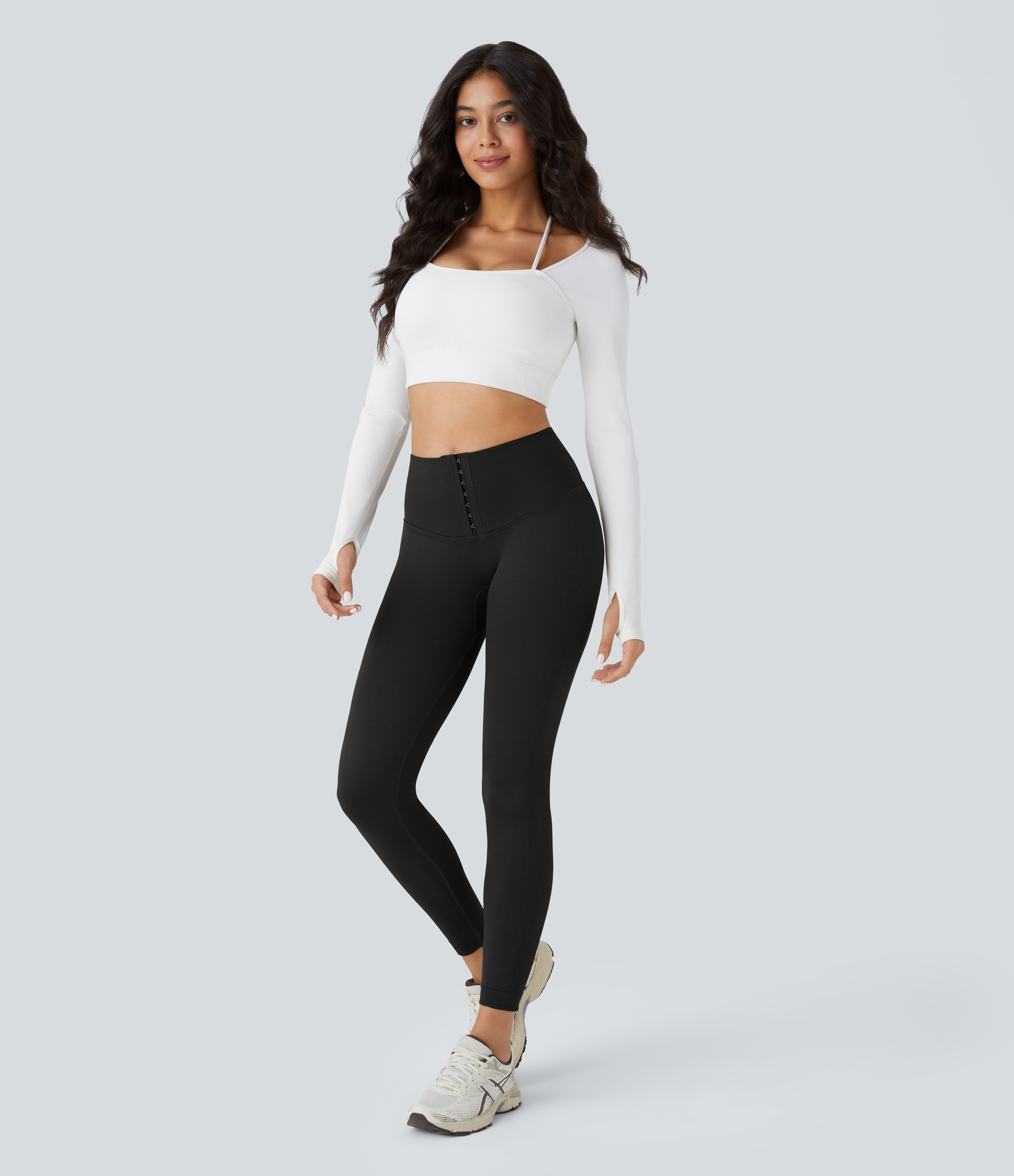 Halara Seamless Flow High Waisted Adjustable Hook Tummy Control 7/8 Yoga Leggings  - Black - S(7/8) gym leggings leggings with pockets 