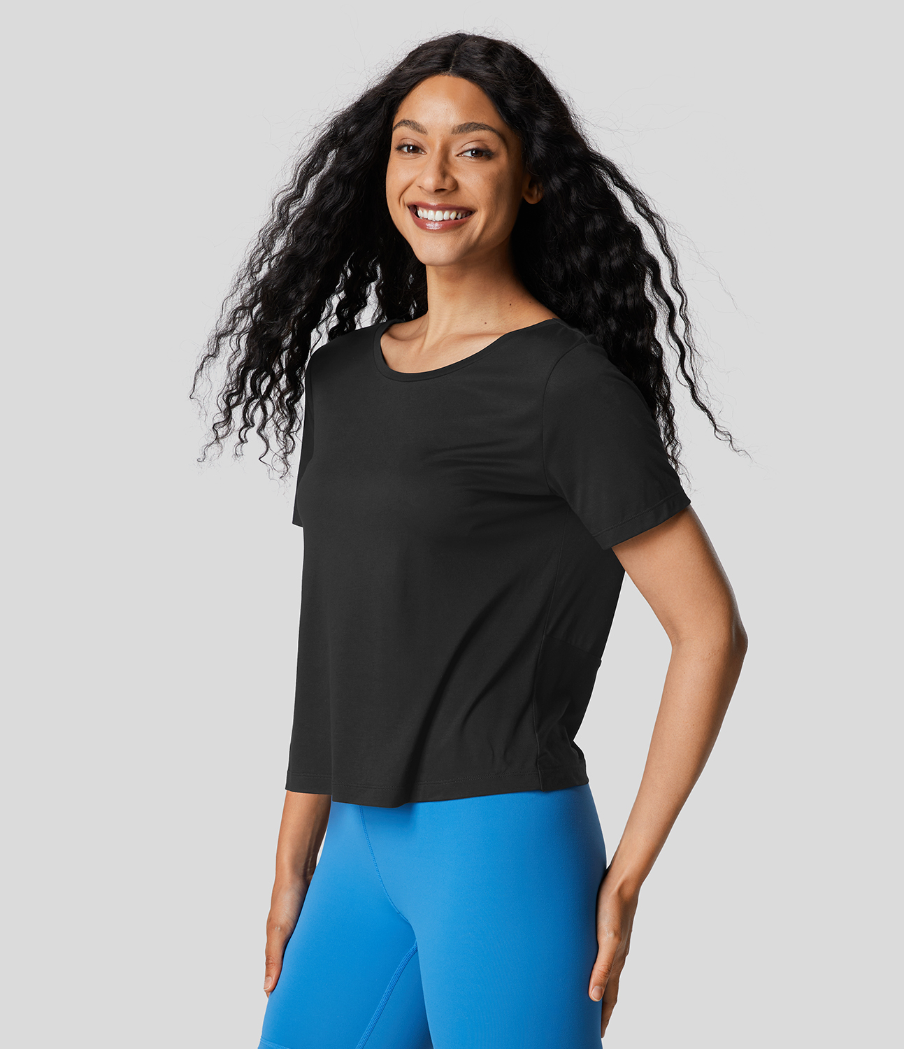 Halara Cut Out Crisscross Twisted Back Short Sleeve Yoga Sports Top  - Black - XS 