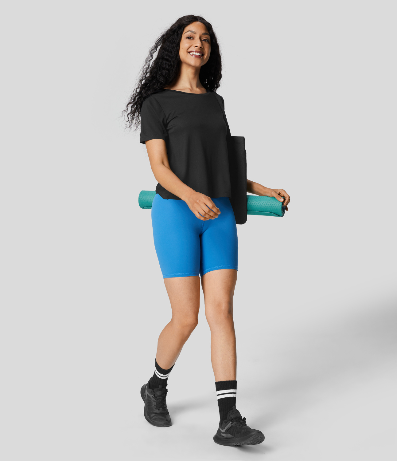Halara Cut Out Crisscross Twisted Back Short Sleeve Yoga Sports Top  - Black - XS 