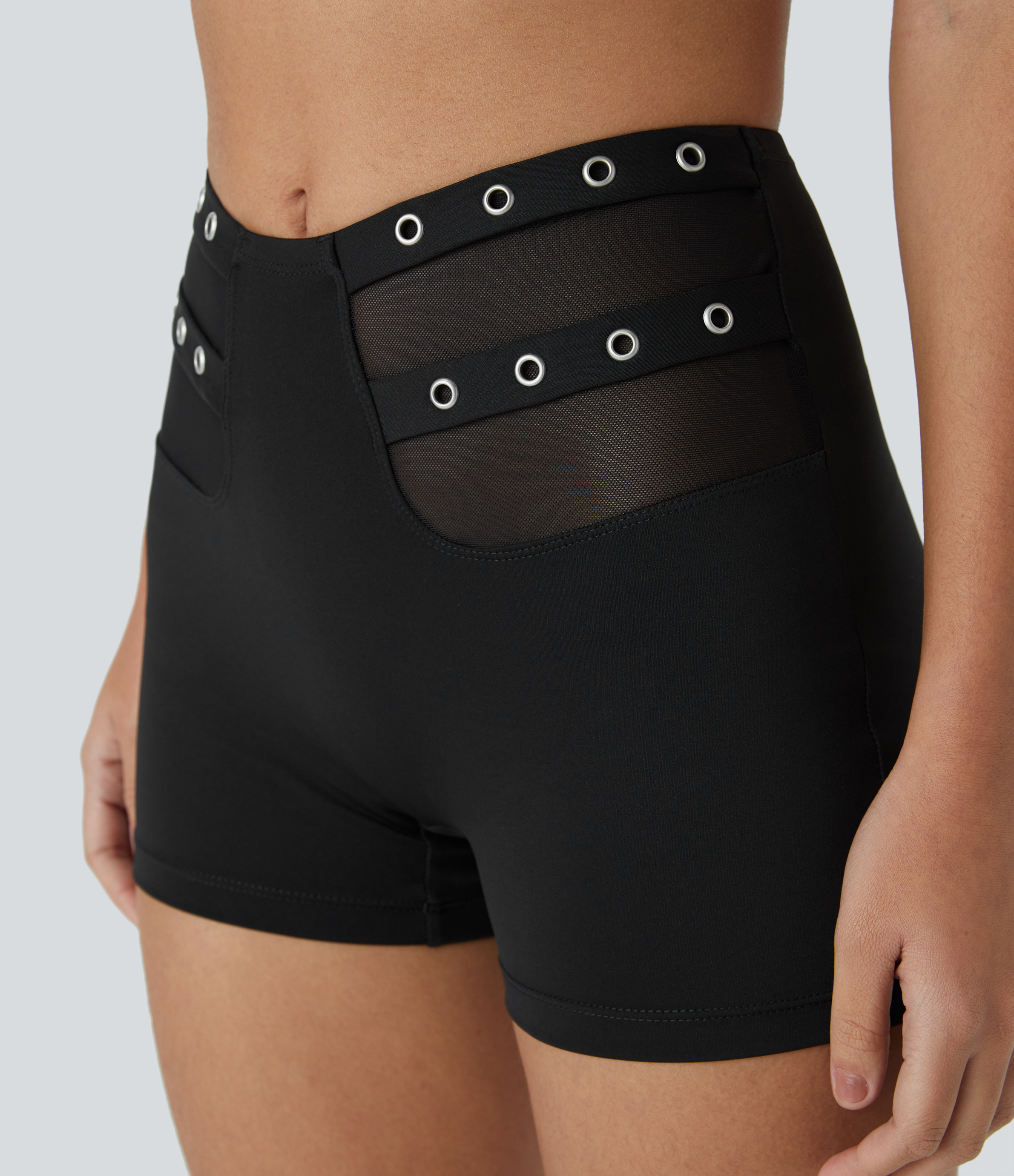 Halara Softlyzeroв„ў Airy Mid Rise V Shaped Contrast Mesh Cool Touch Casual Biker Shorts 3``  - Black - M biker shorts women black biker shorts 