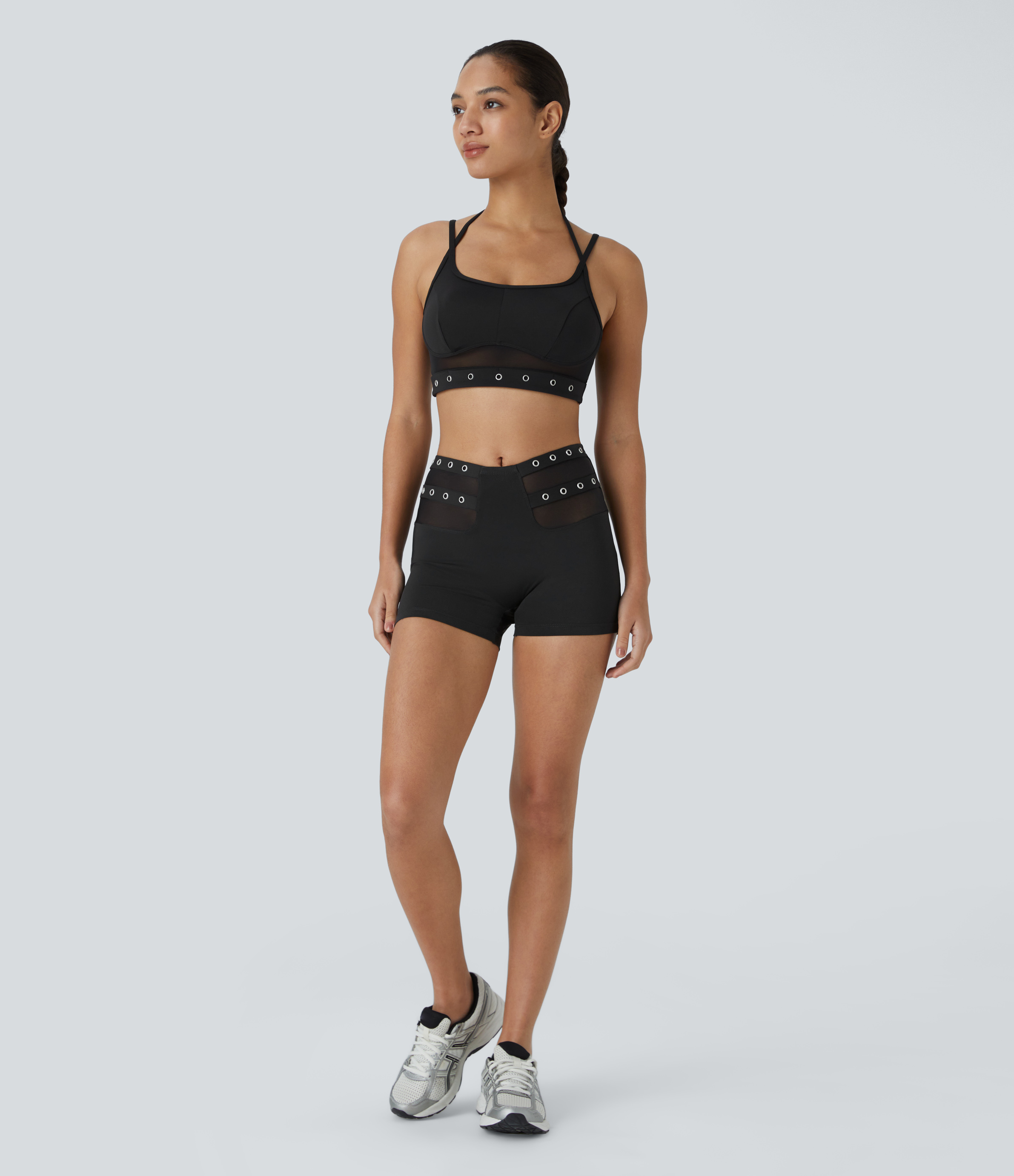 Halara Softlyzeroв„ў Airy Mid Rise V Shaped Contrast Mesh Cool Touch Casual Biker Shorts 3``  - Black - M biker shorts women black biker shorts 