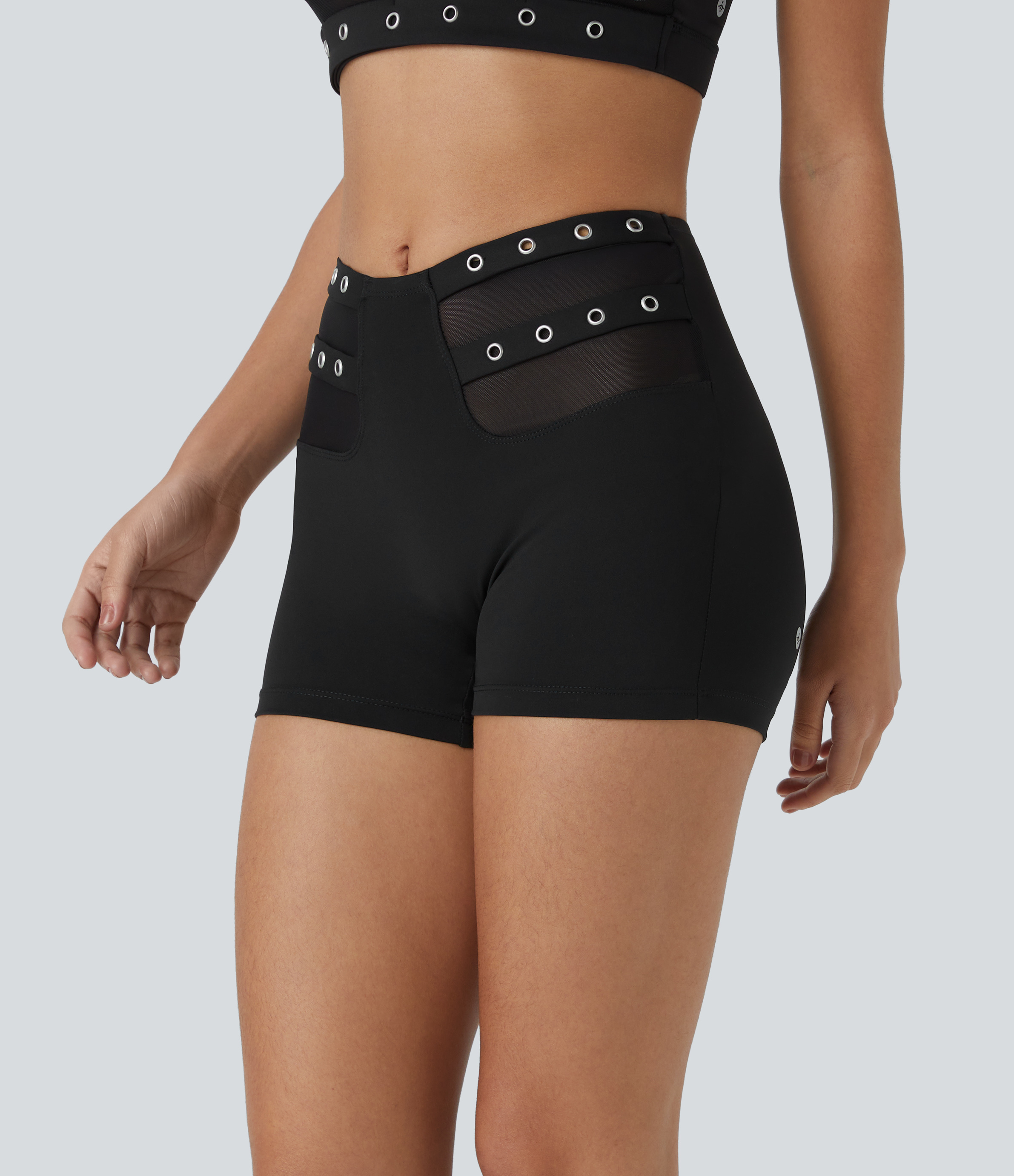 Halara Softlyzeroв„ў Airy Mid Rise V Shaped Contrast Mesh Cool Touch Casual Biker Shorts 3``  - Black - M biker shorts women black biker shorts 