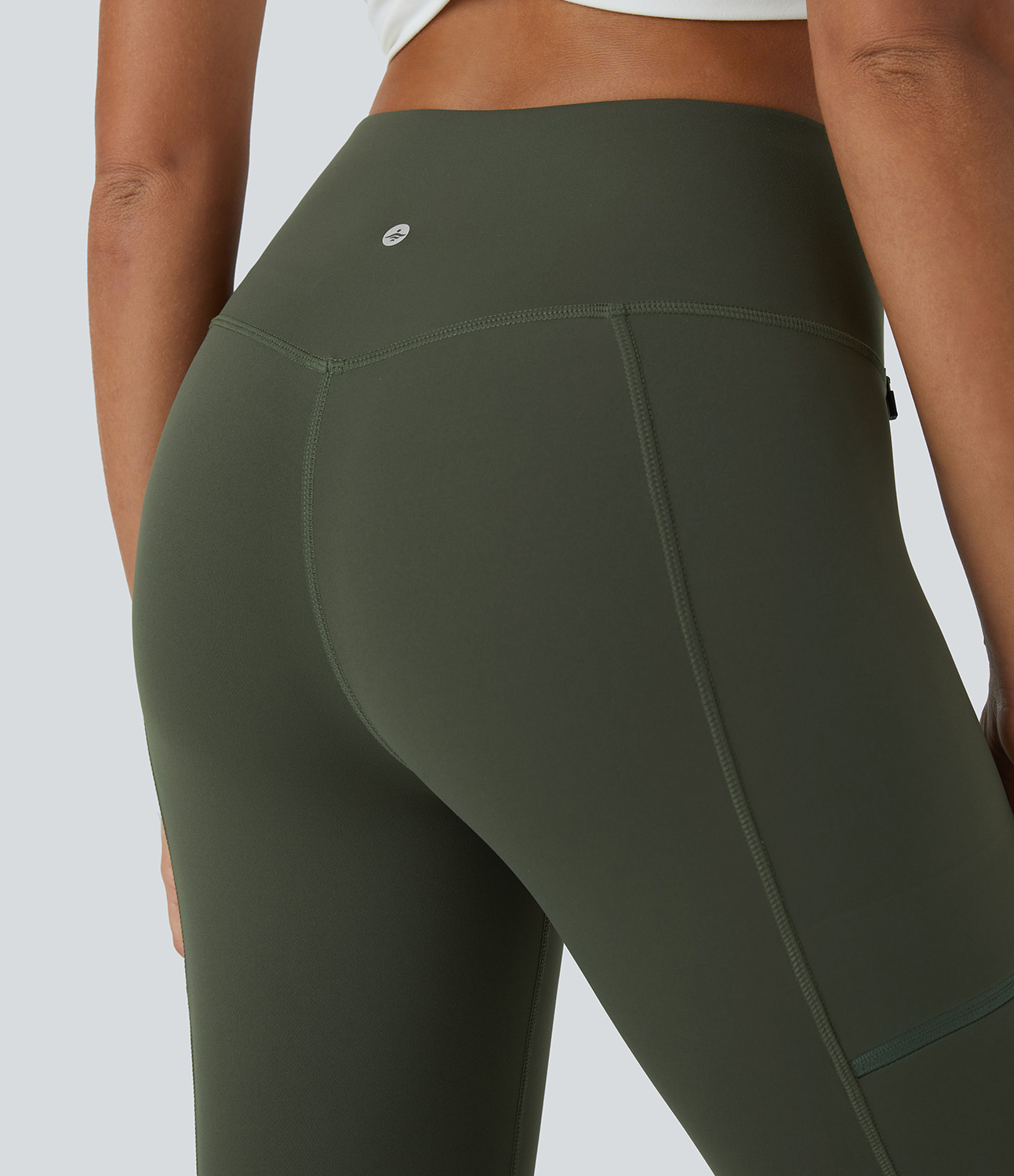 Halara High Waisted Multiple Zipper Pockets 7/8 Running Leggings  - Beachgrass Green - S(7/8) gym leggings leggings with pockets 