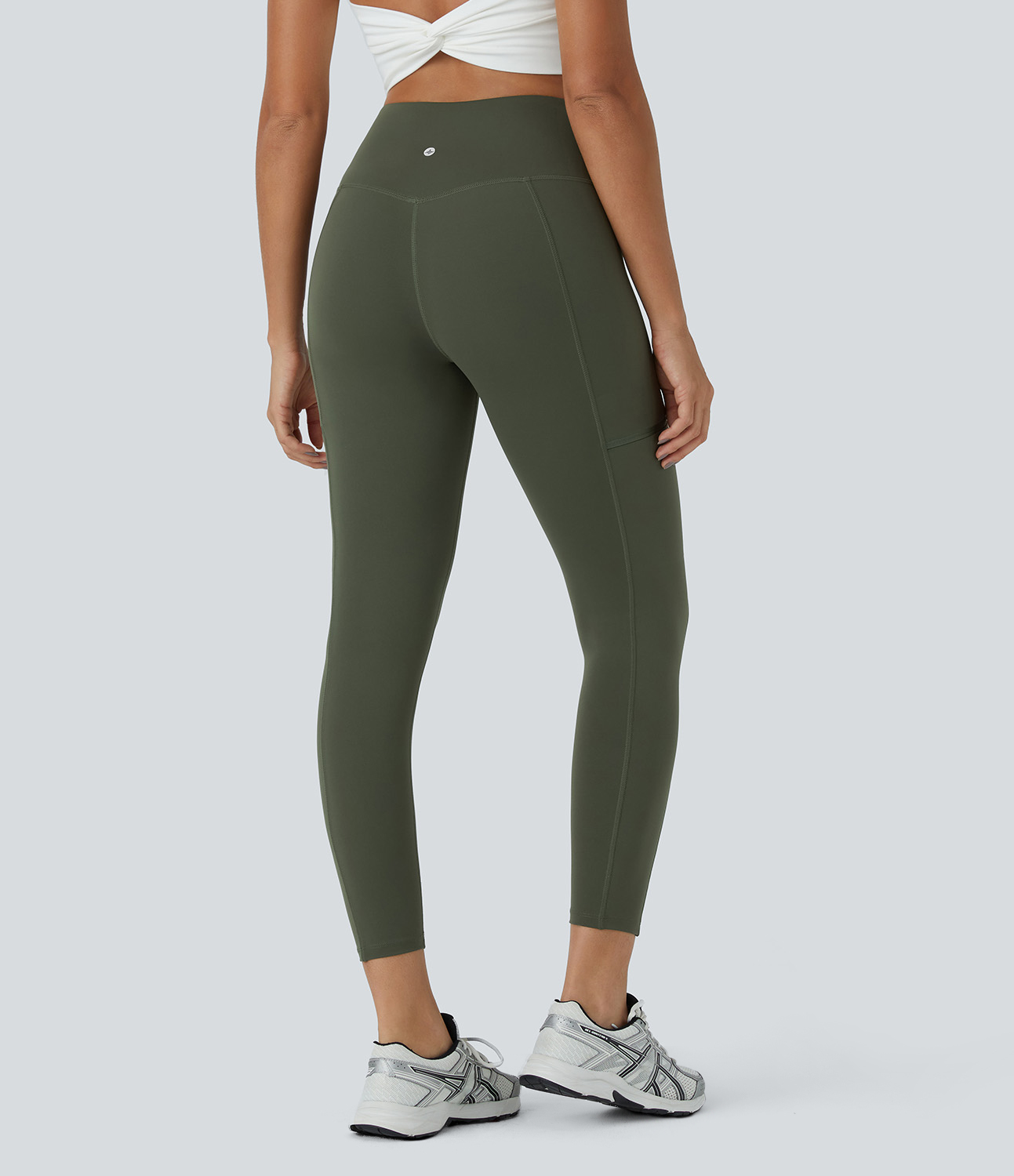 Halara High Waisted Multiple Zipper Pockets 7/8 Running Leggings  - Beachgrass Green - S(7/8) gym leggings leggings with pockets 