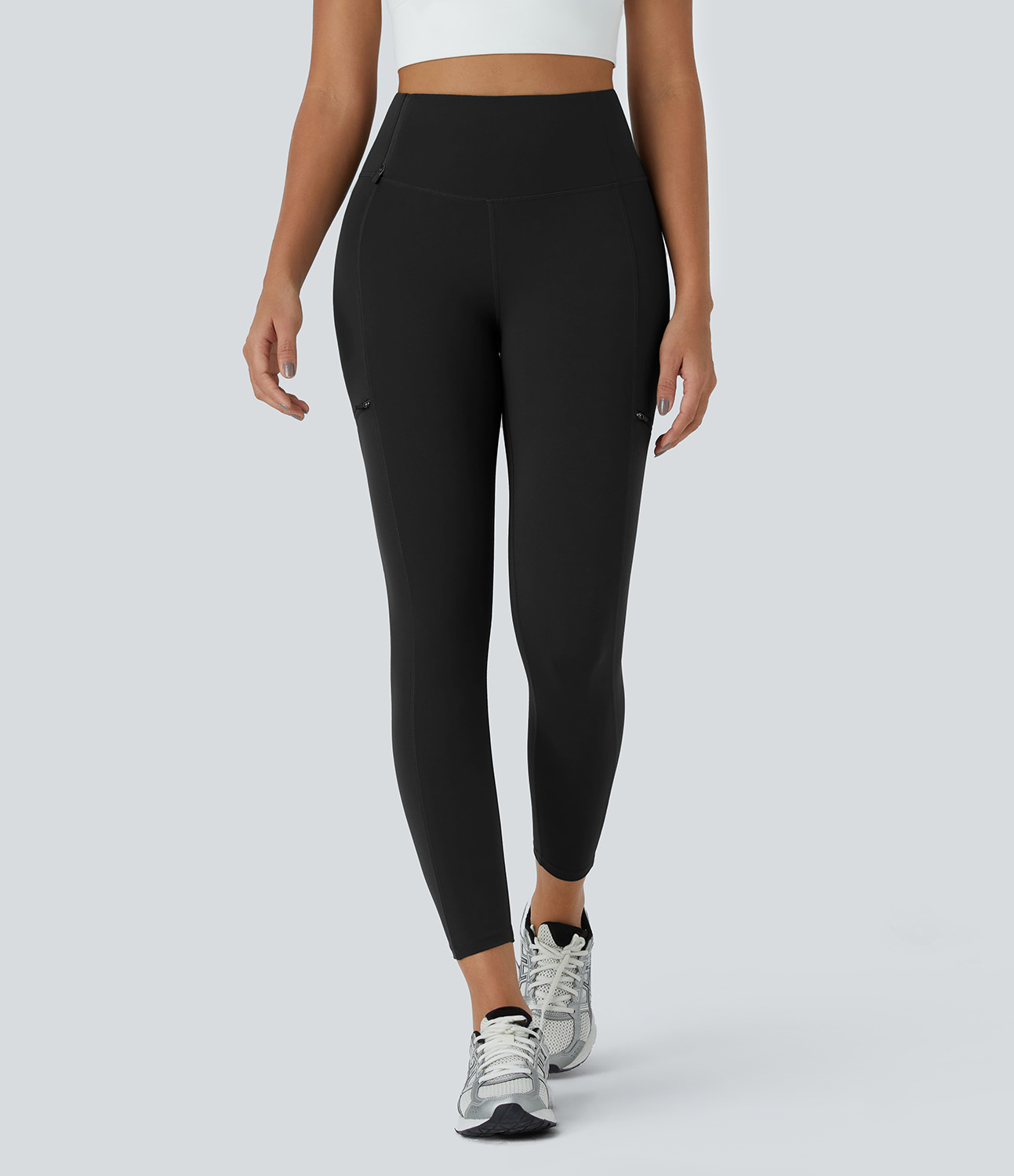 Halara High Waisted Multiple Zipper Pockets 7/8 Running Leggings  - Black - S(7/8) gym leggings leggings with pockets leggings with butt lift 