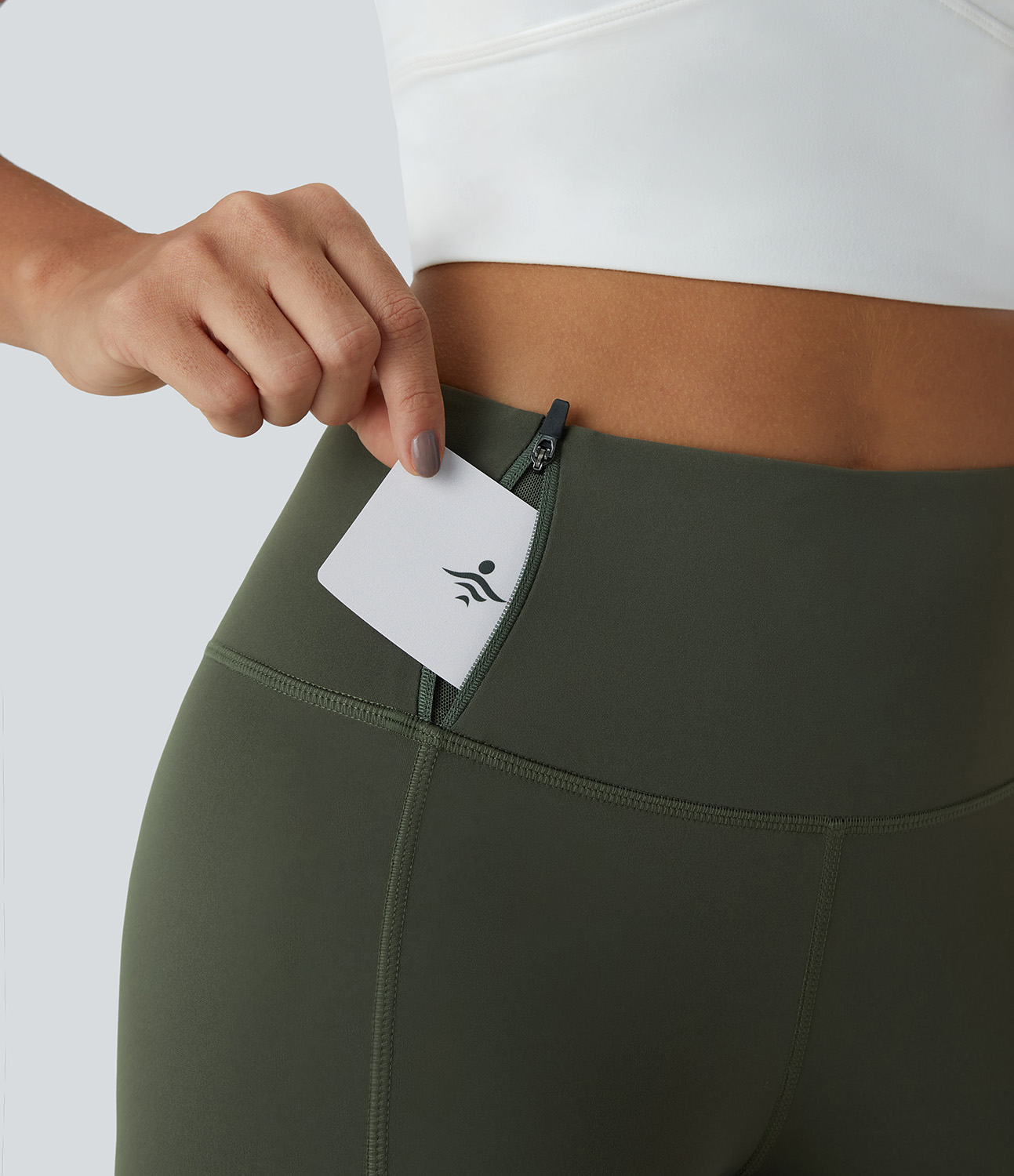 Halara High Waisted Multiple Zipper Pockets 7/8 Running Leggings  - Beachgrass Green - S(7/8) gym leggings leggings with pockets 