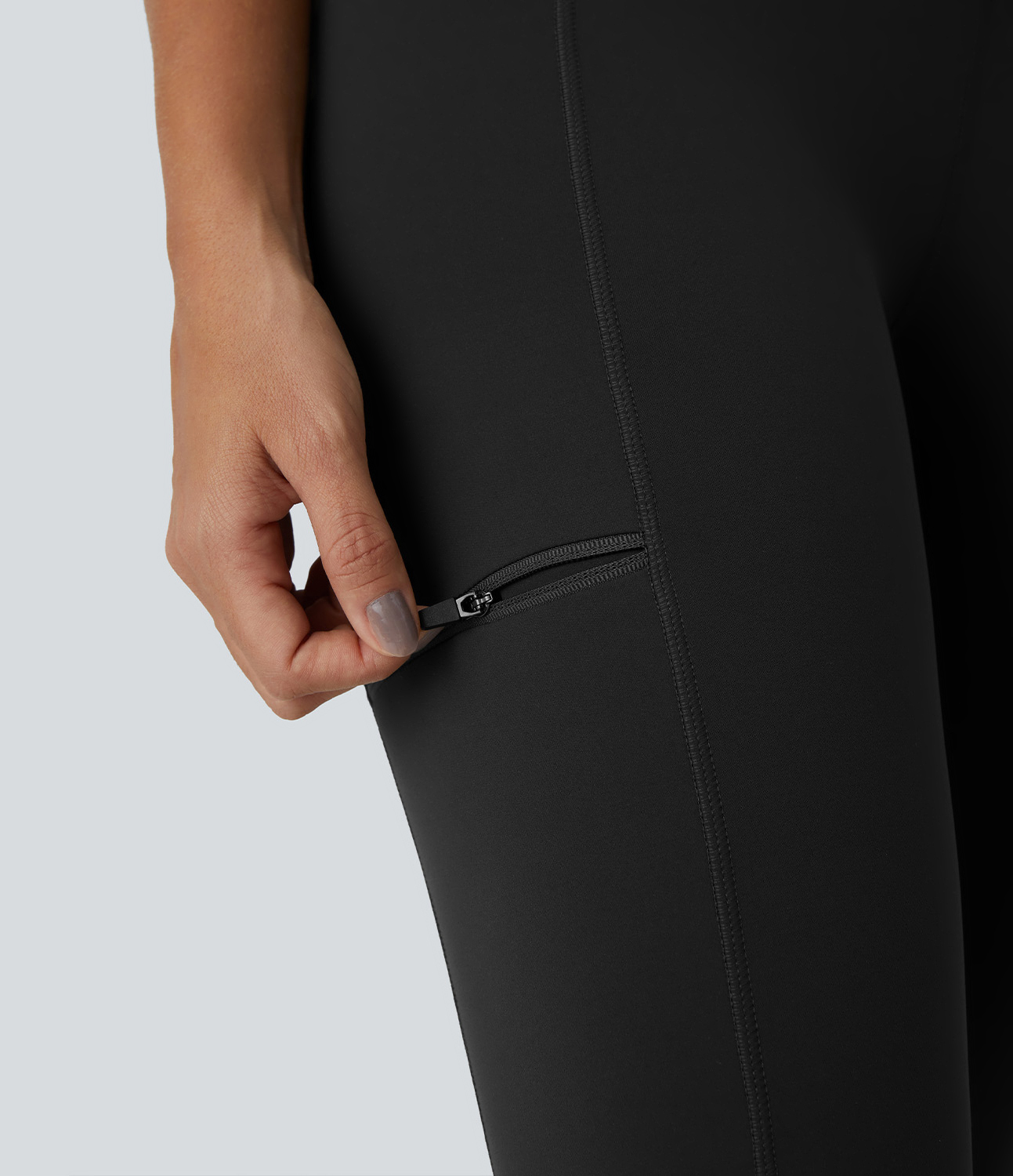 Halara High Waisted Multiple Zipper Pockets 7/8 Running Leggings  - Black - S(7/8) gym leggings leggings with pockets leggings with butt lift 